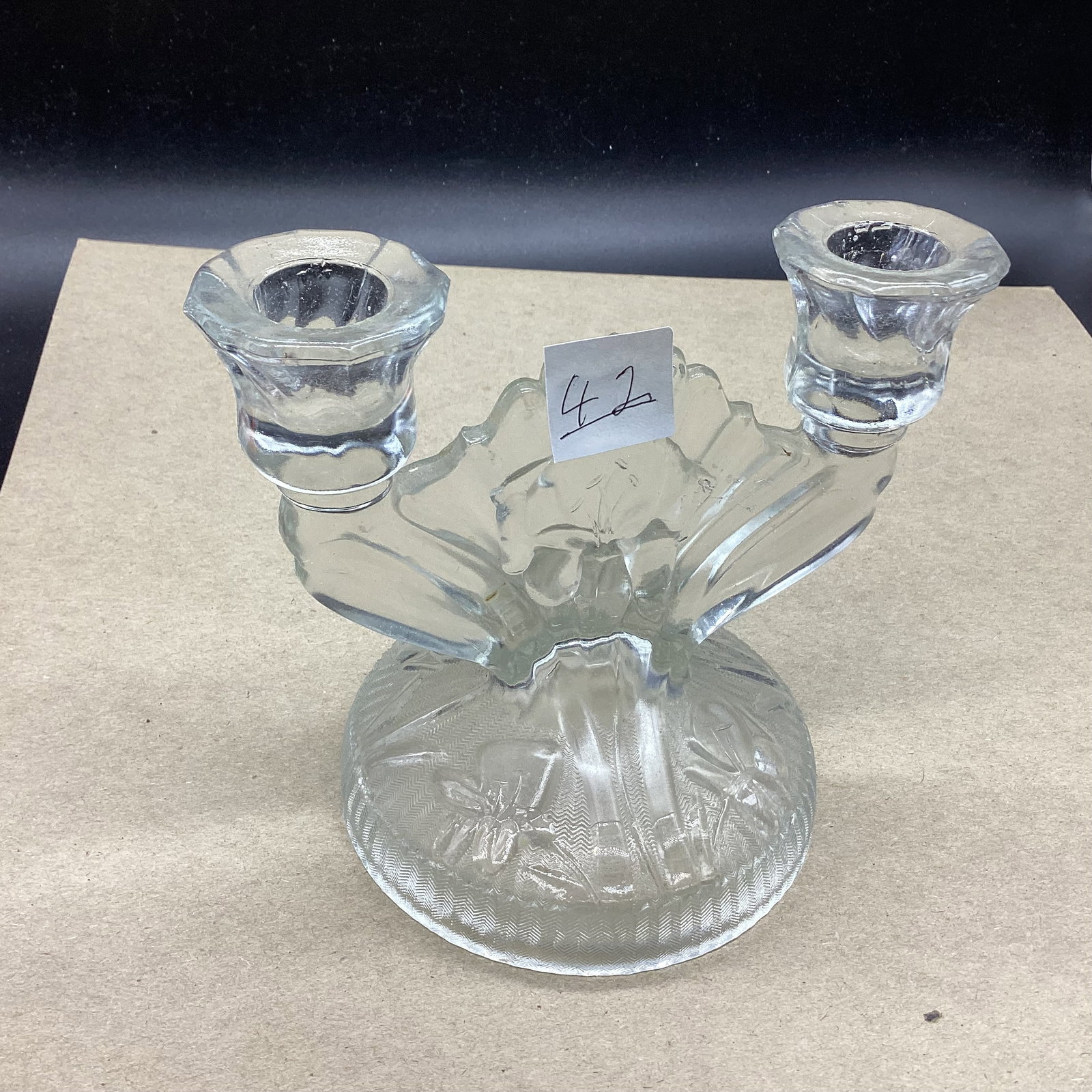 DEPRESSION IRIS & HERRINGBONE CANDLE STICK (1 of 1)