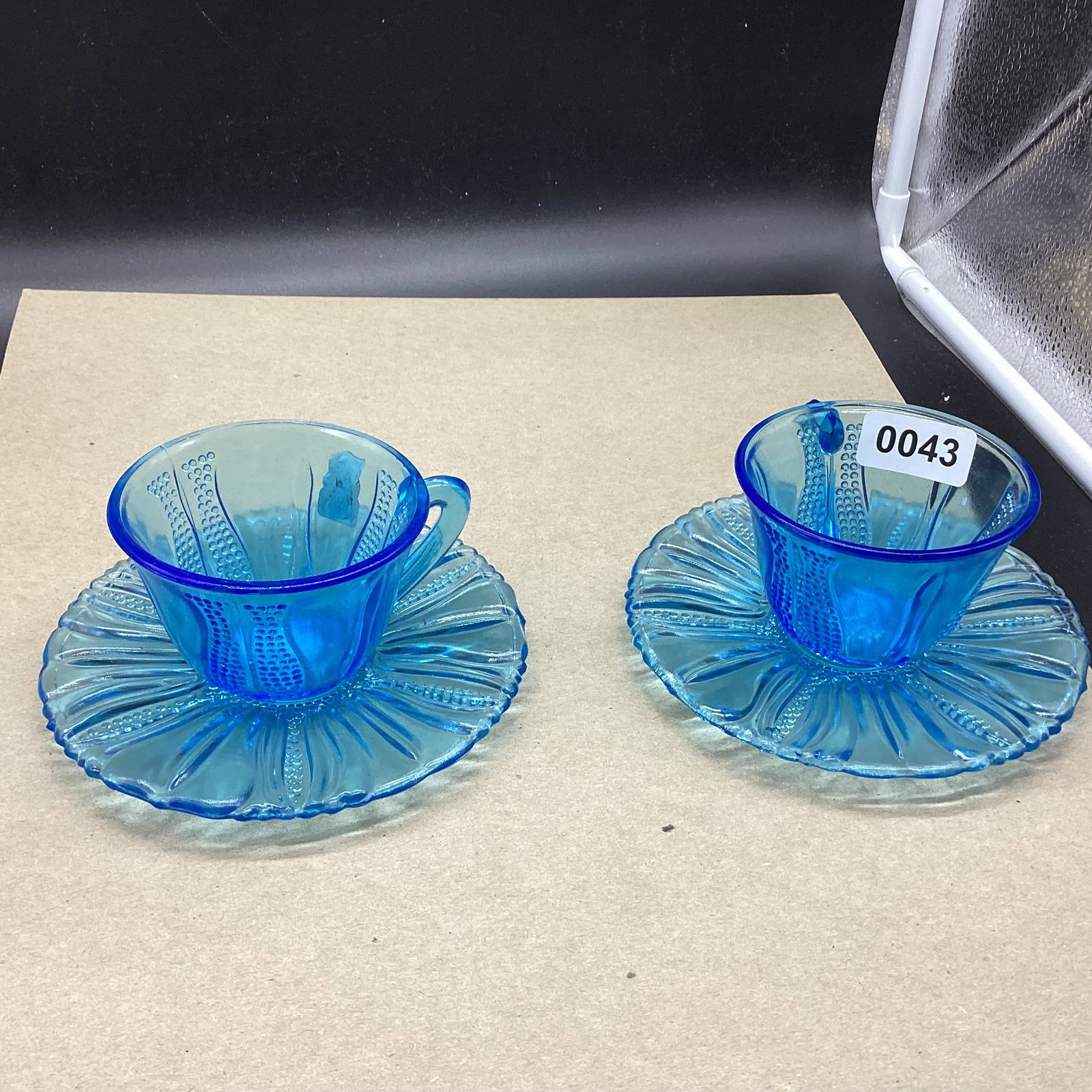 2 DEPRESSION TULIP CUP & SAUCERS: GOOD SHAPE
