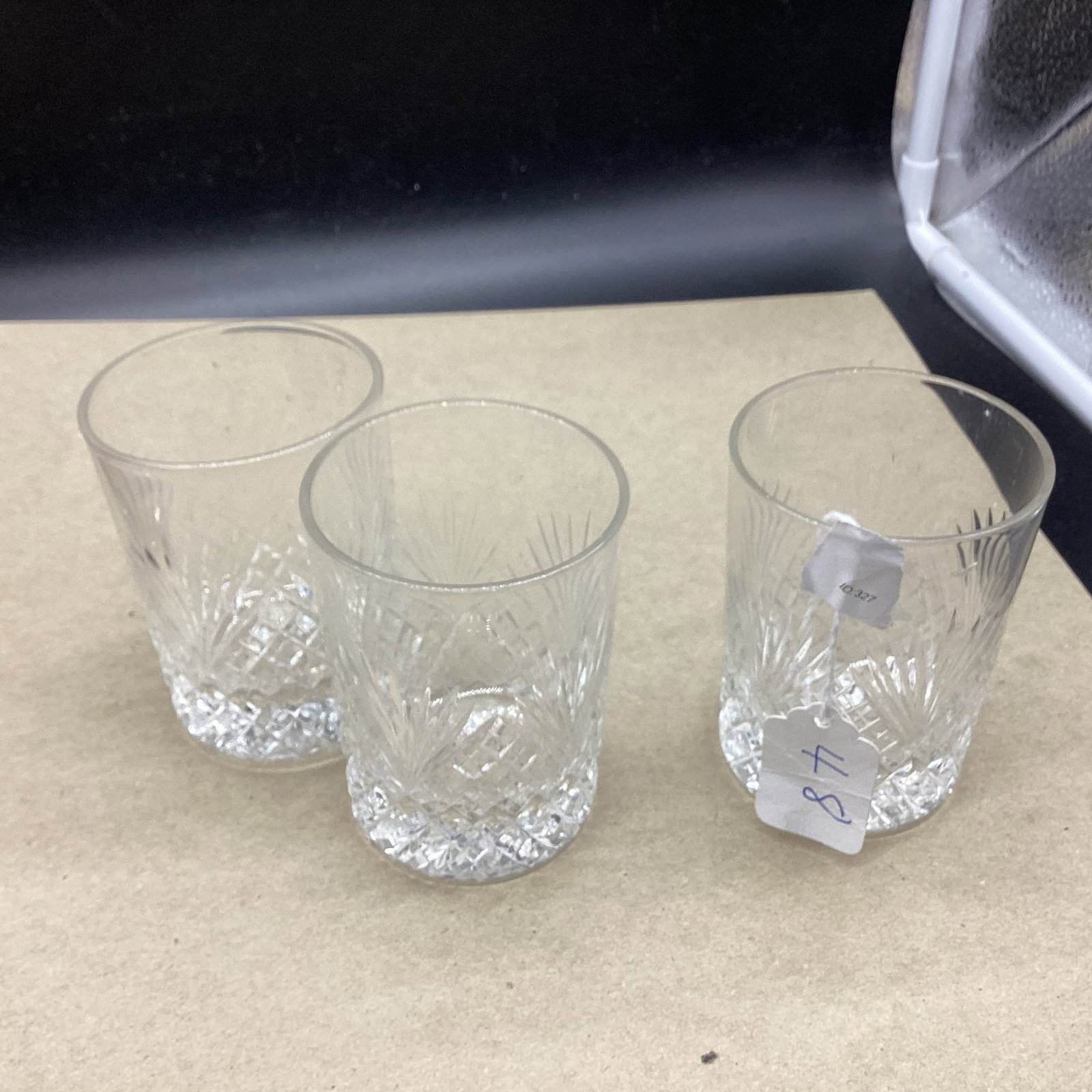 3 VINTAGE CUT GLASS FLAT LIQUOR GLASSES: 4" TALL GOOD SHAPE