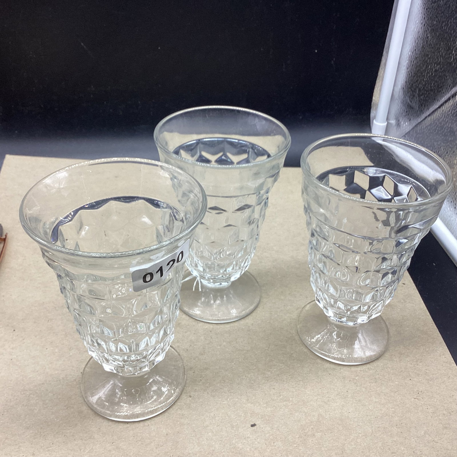 3 AMERICAN FOSTORIA TEA TUMBLERS: 5 3/4" TALL GOOD SHAPE