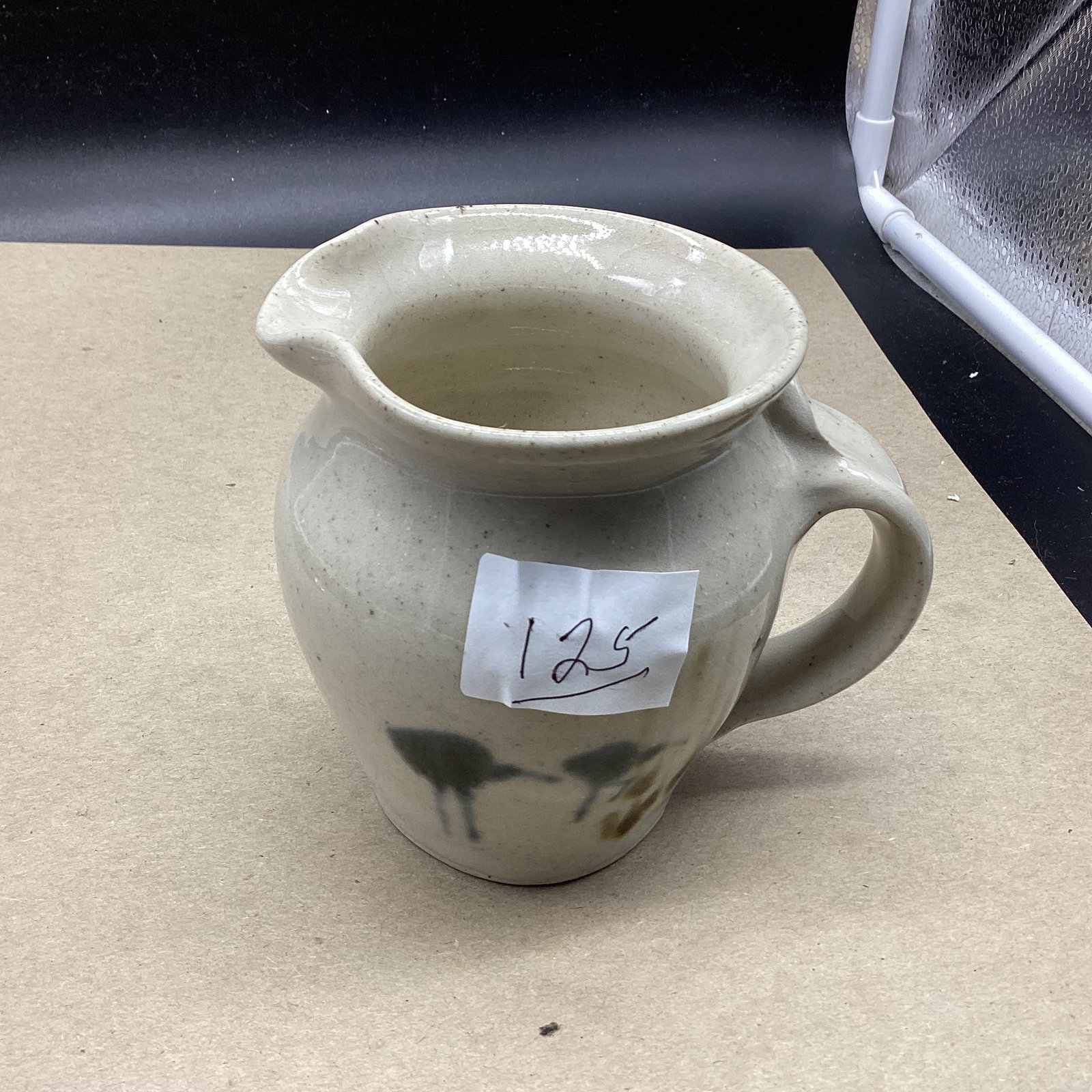 STONEWARE PITCHER: 4 1/4" TALL GOOD SHAPE