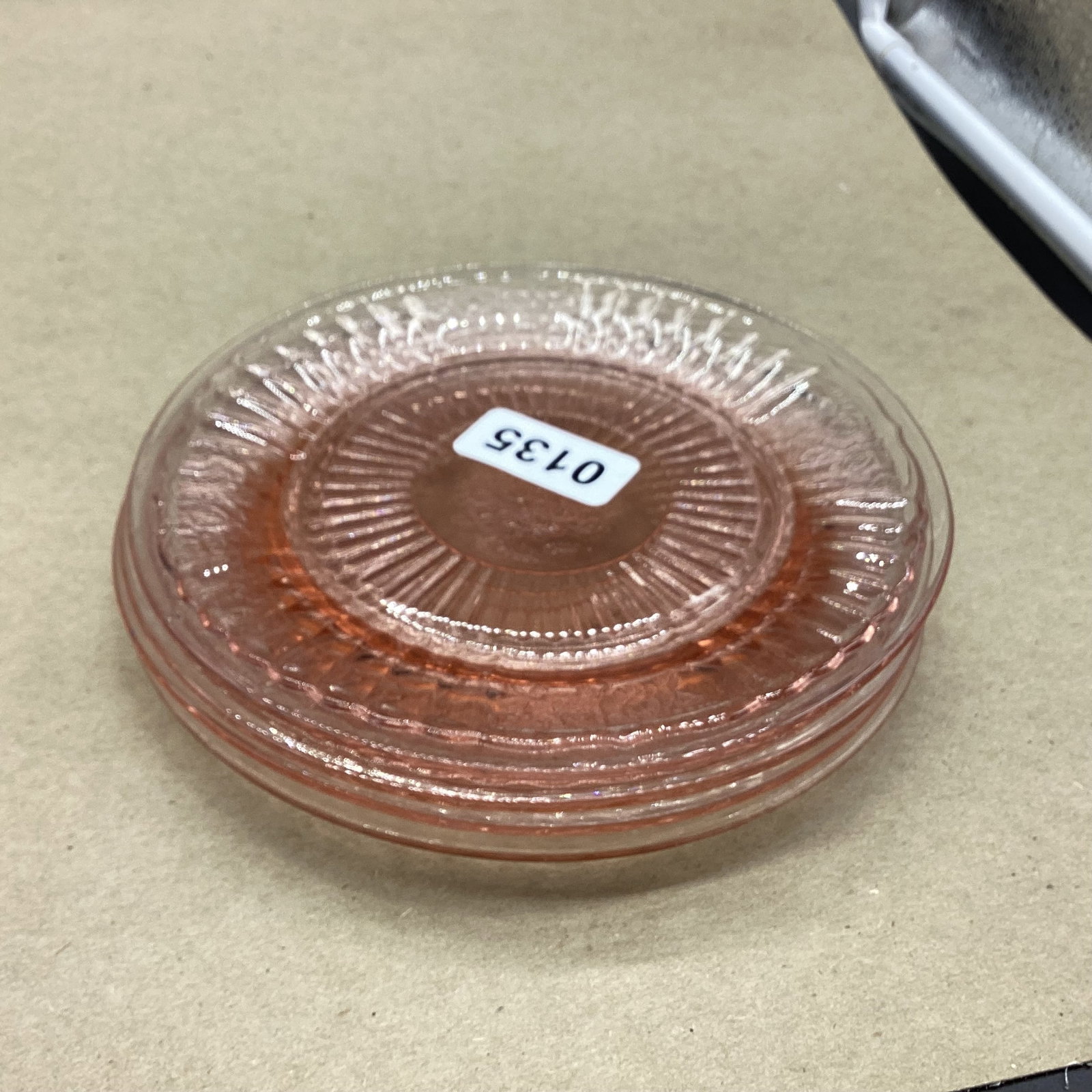 4 DEPRESSION MAYFAIR OROPEN ROSE ROUND SHERBERT PLATES: 6 1/2 GOOD SHAPE