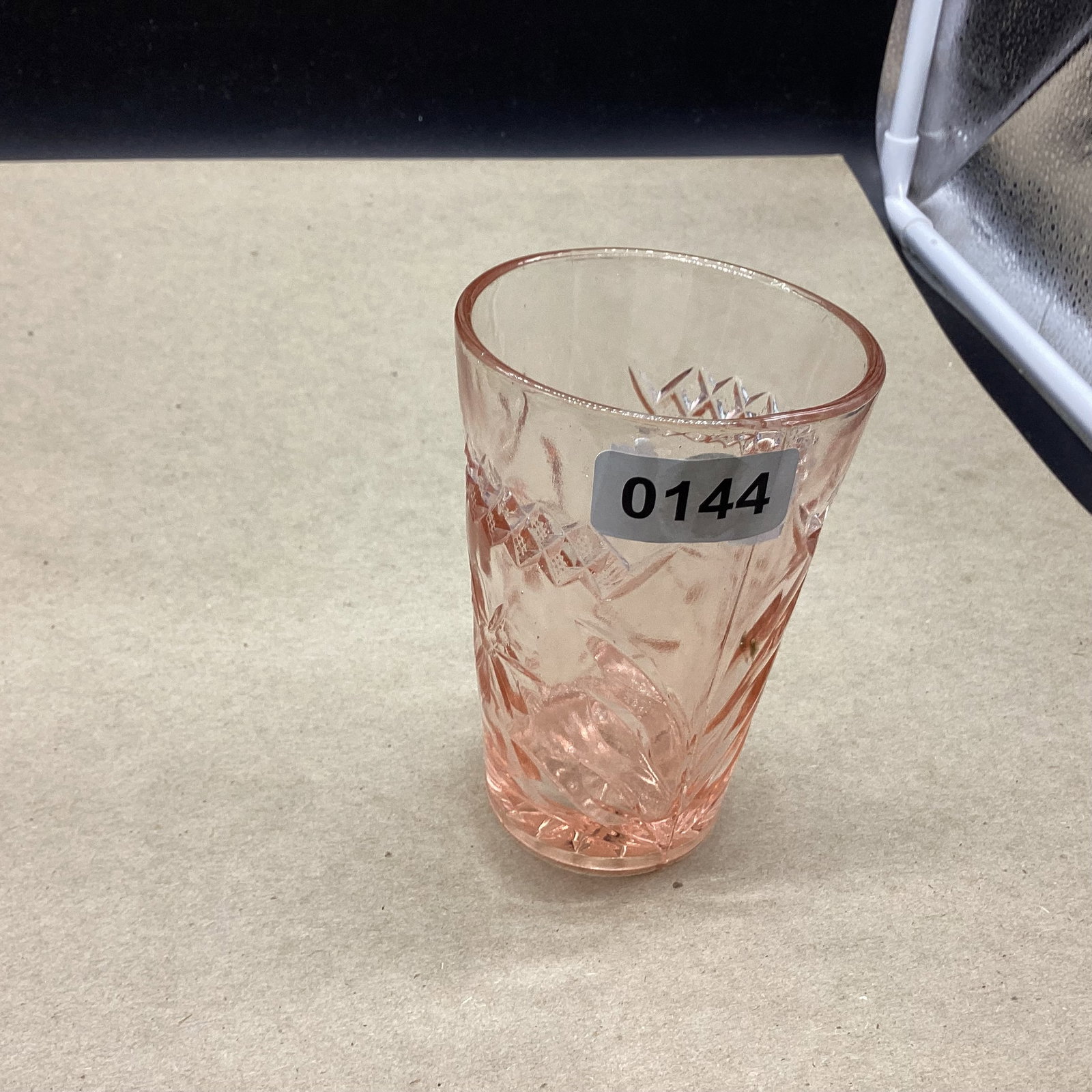 DEPRESSION FLORAL & DIAMOND TUMBLER: 5" TALL GOOD SHAPE