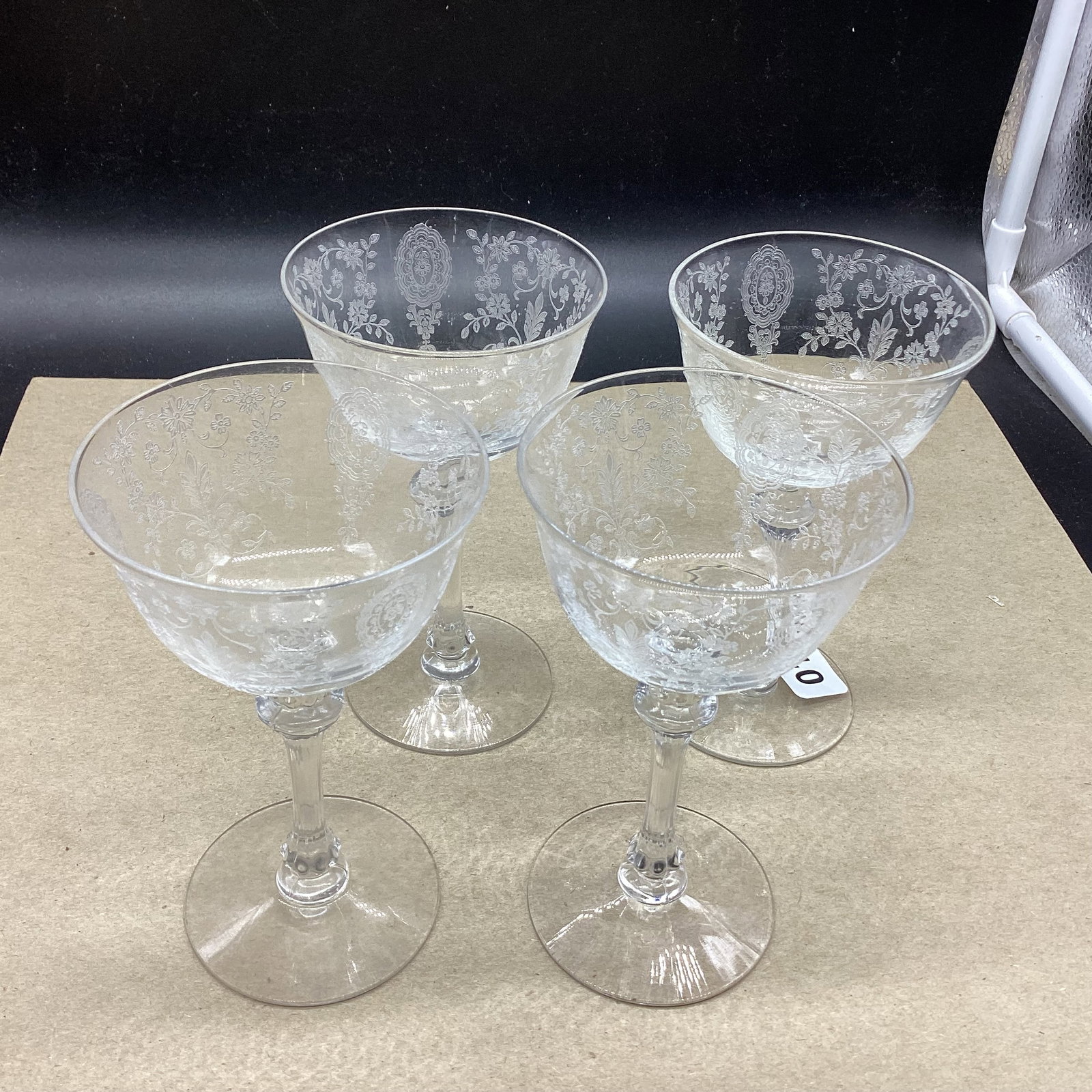 4 ELEGANT TIFAN GLASS JUNE KNIGHT CORDIALS: 5 1/2\4" TALL GOOD SHAPE