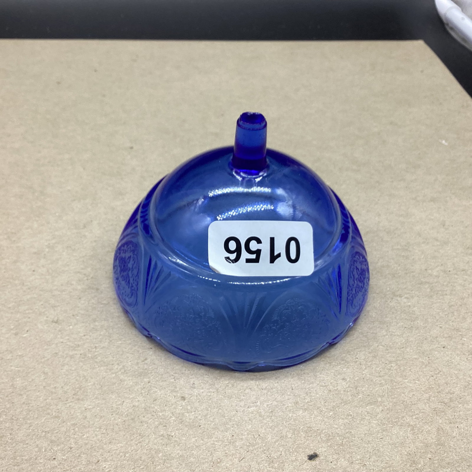 DEPRESSION BLUE ROYAL LACE GLASS INSERT FOR METAL HOLDER: GOOD SHAPE