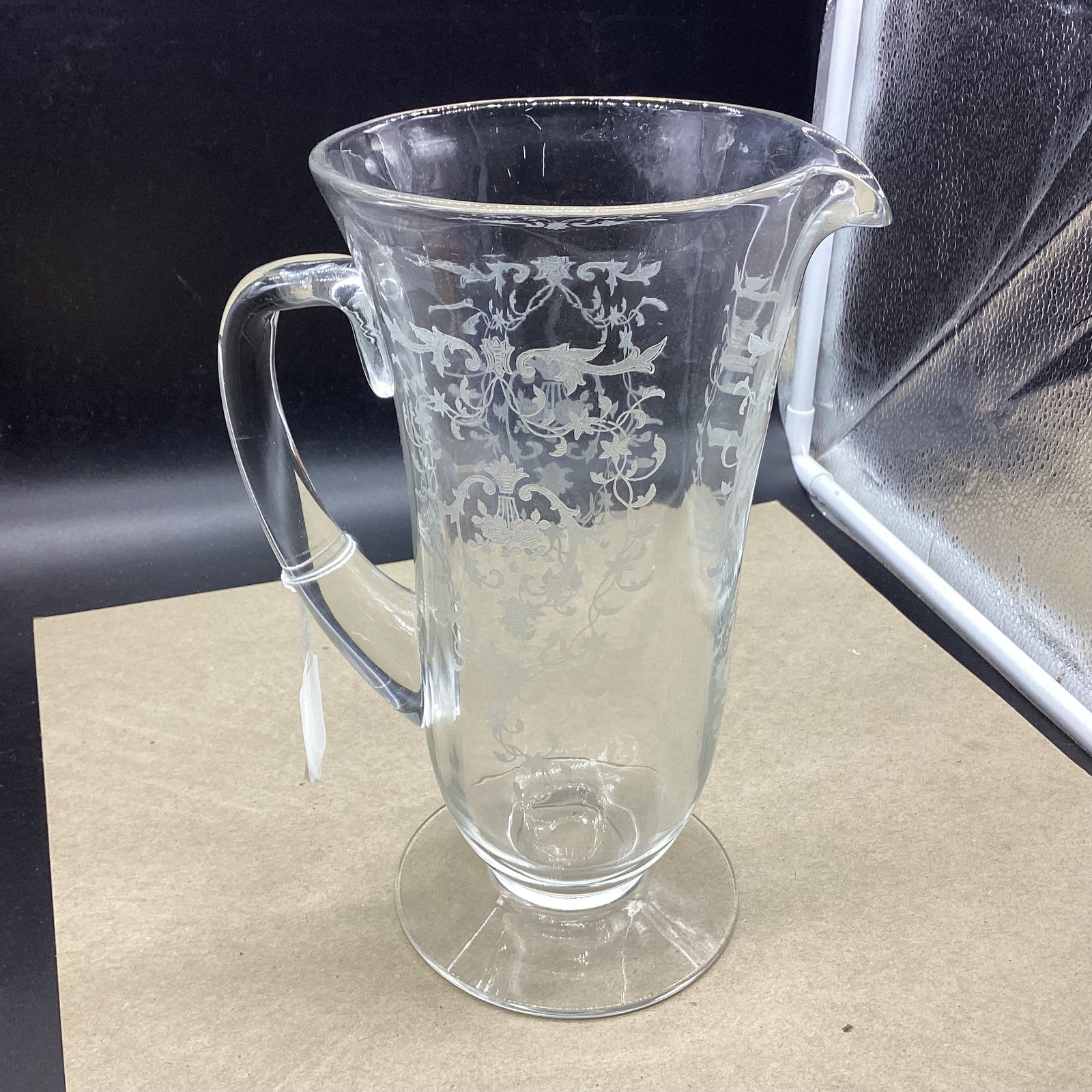 ELEGANT FOSTORIA NAVARE PATTERN PITCHER: 9 3/4" TALL GOOD SHAPE