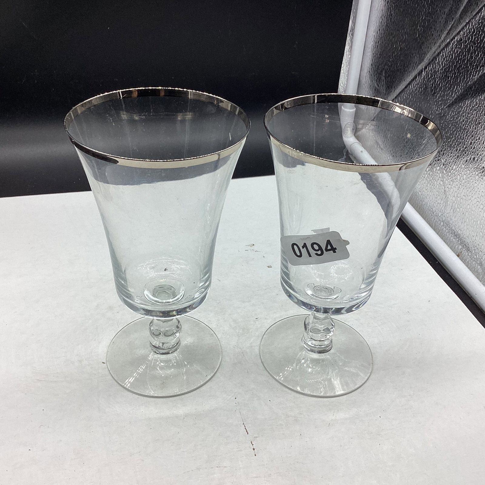 2 SILVER RIM TEA GOBLETS: 6 3/8" TALL GOOD SHAPE