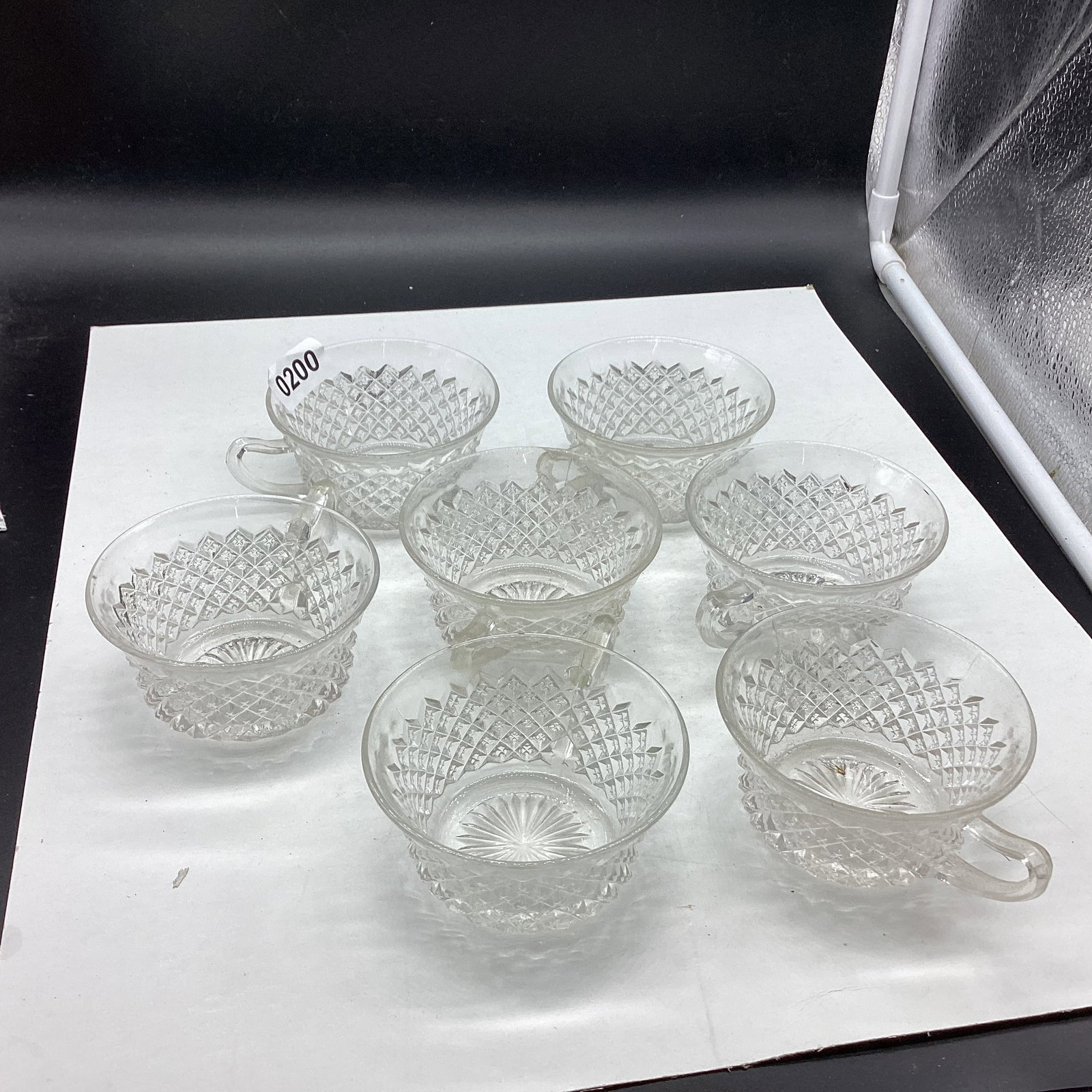 7 DEPRESSION MISS AMERICA CLEAR CUPS: GOOD SHAPE