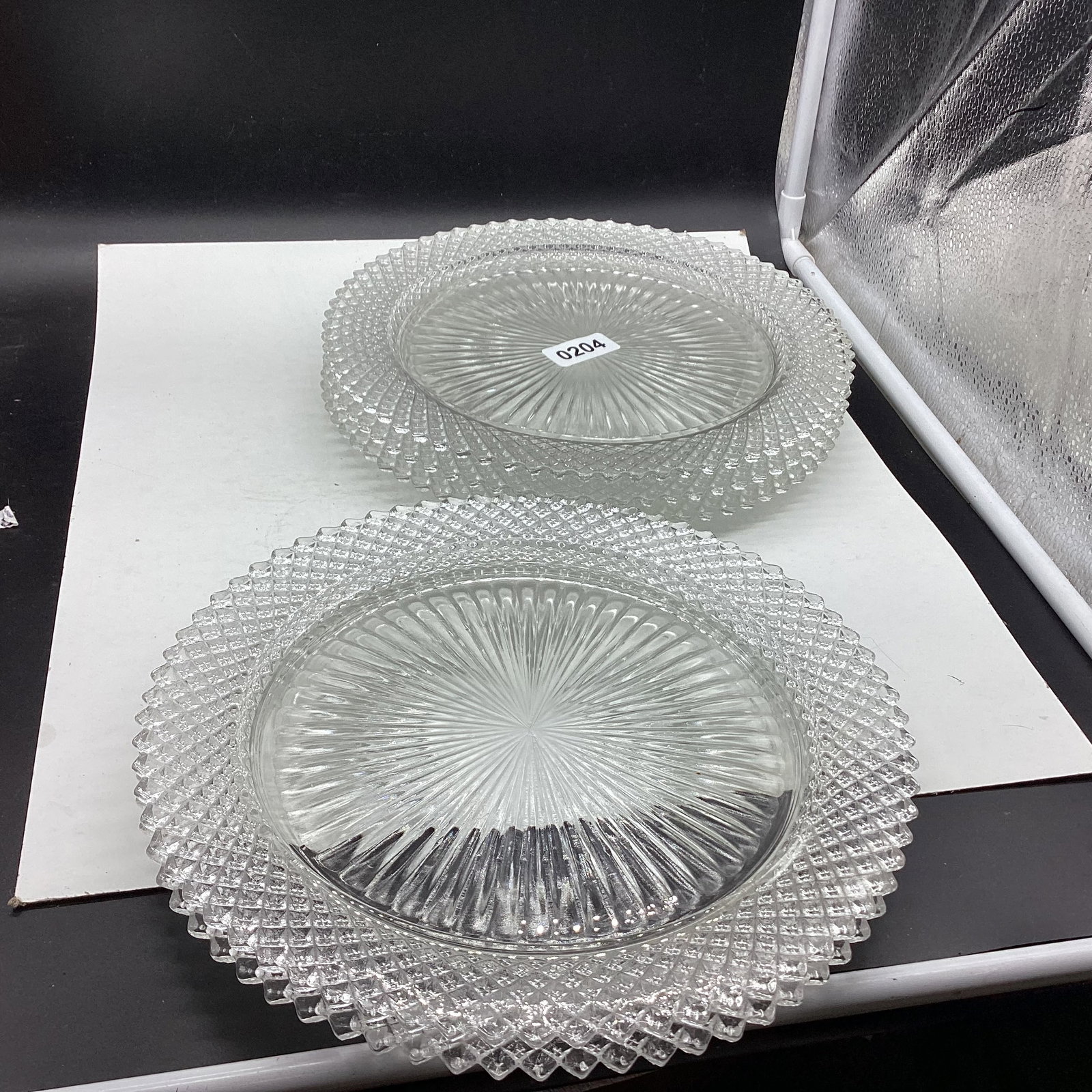 5 DEPRESSION MISS AMERICA CLEAR DINNER PLATES: 10 1/2" WIDE GOOD SHAPE