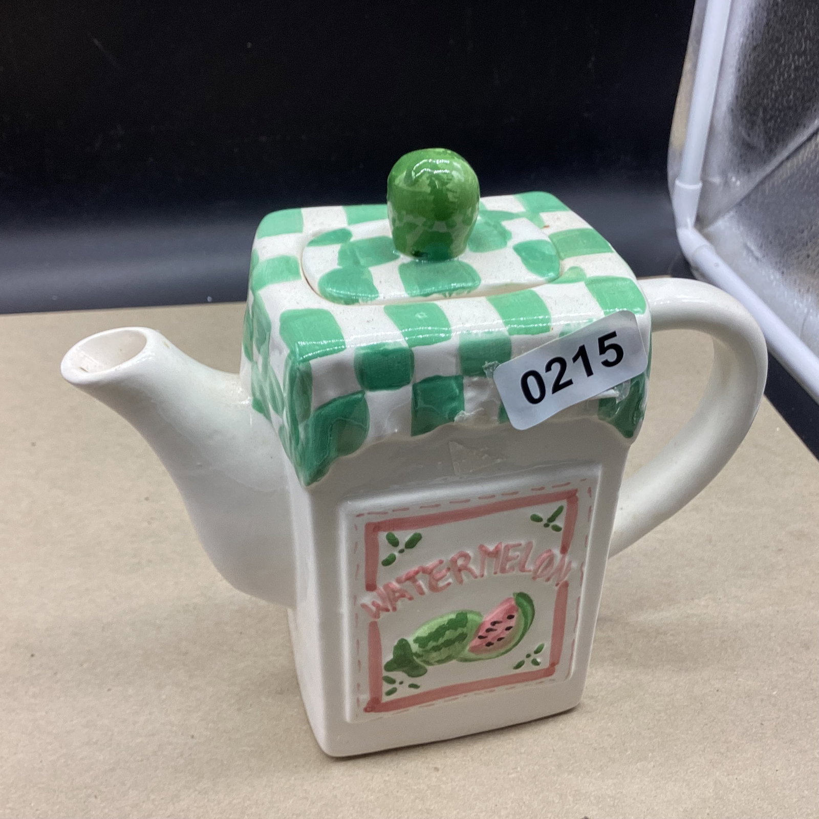 CERMANIC YTEA [PT WATERMELON PANTED ON: 7" T X 8" W GOOD SHAPE