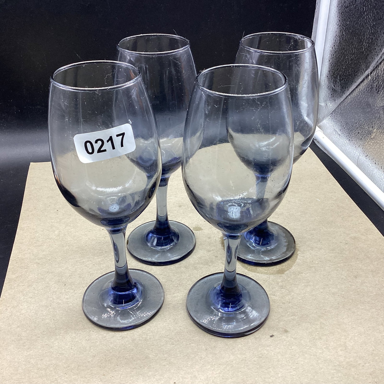 4 BLUE WINE GOBLETS: 8" TALL GOOD SHAPE