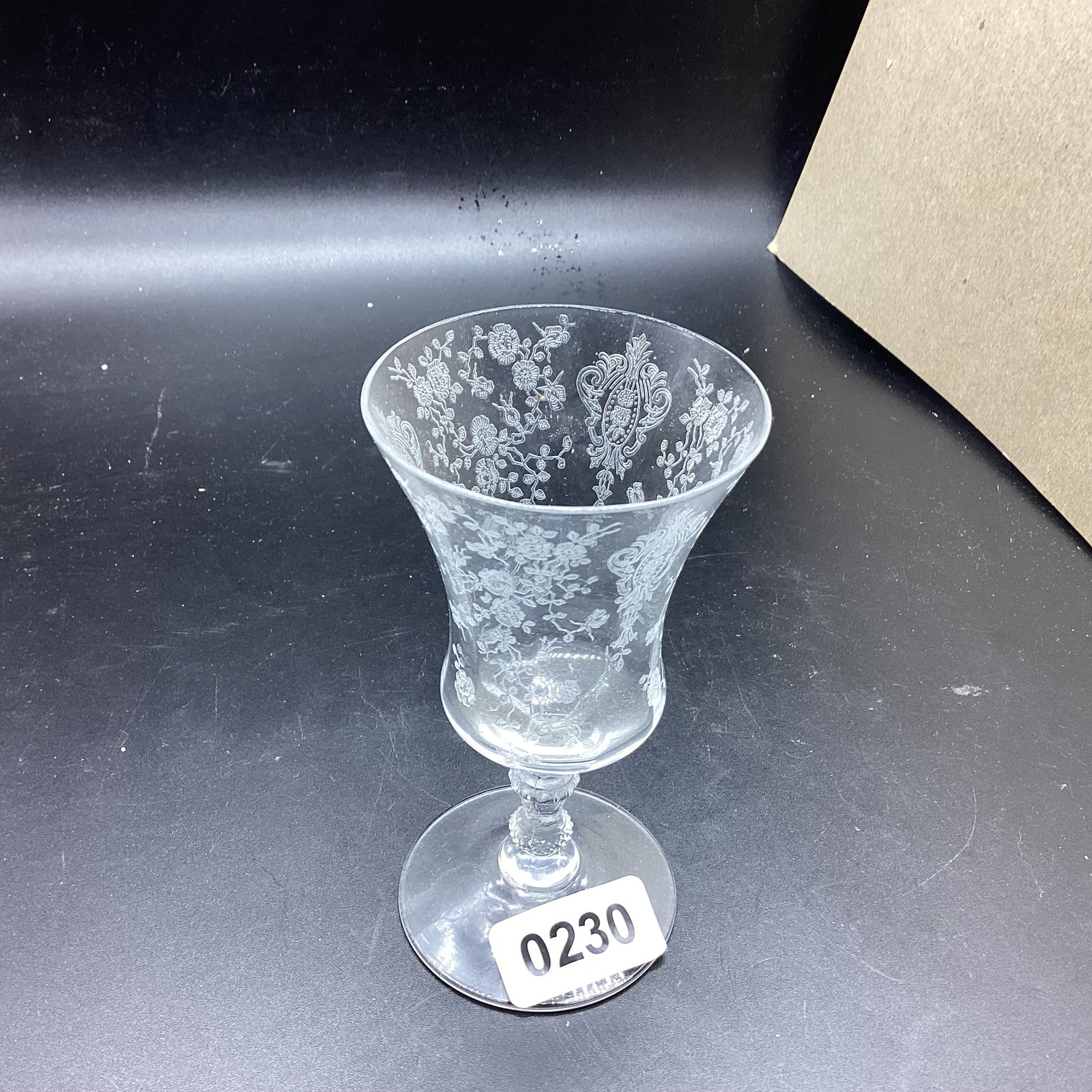 ELEGANT GLASS ROSEPOINT JUICE TUMBLER: 5 1/2" TALL GOOD SHAPE