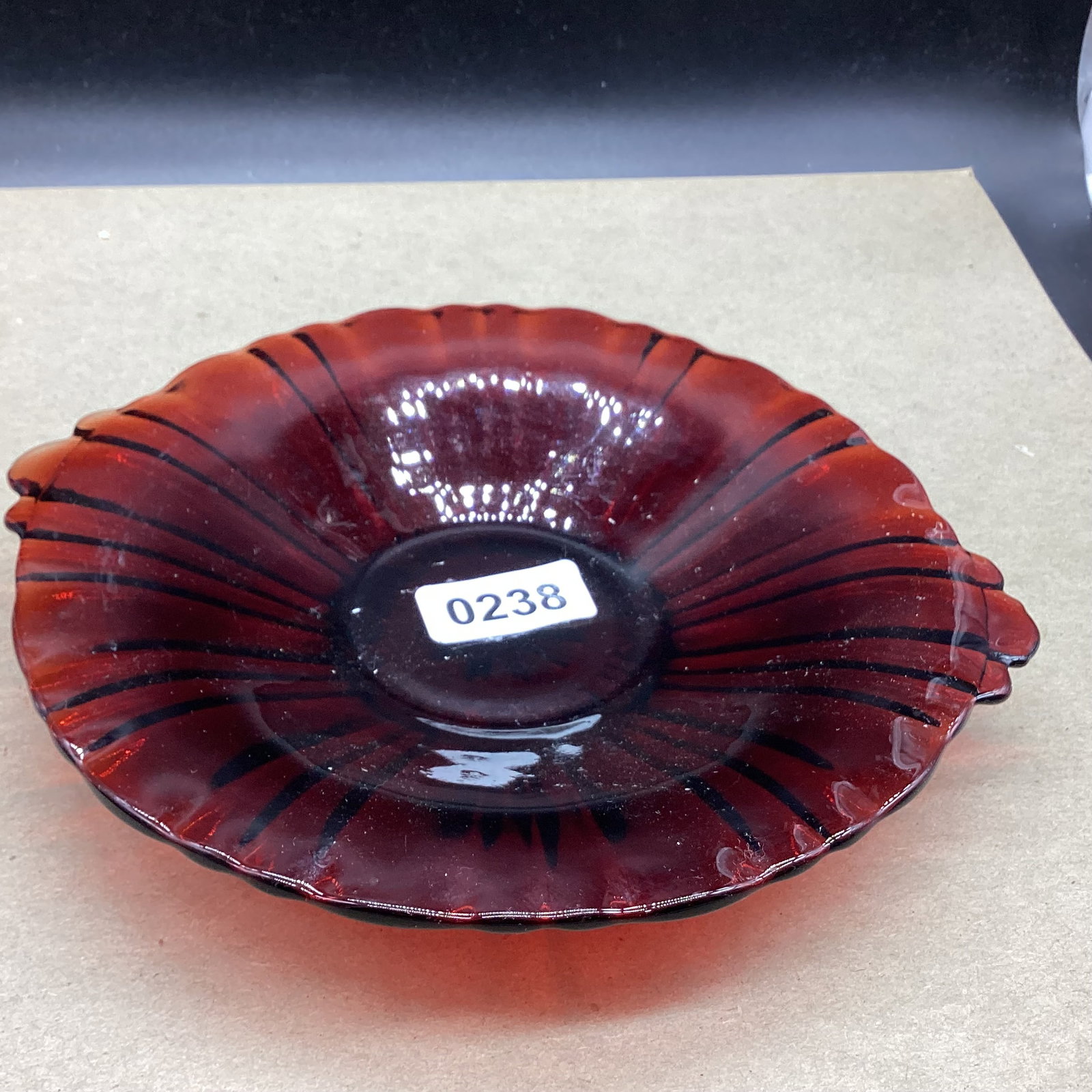 DEPRESSION RED OLD CAFÉ TAB HANDLE DISH: 8 3/4" WIDE GOOD SHAPE