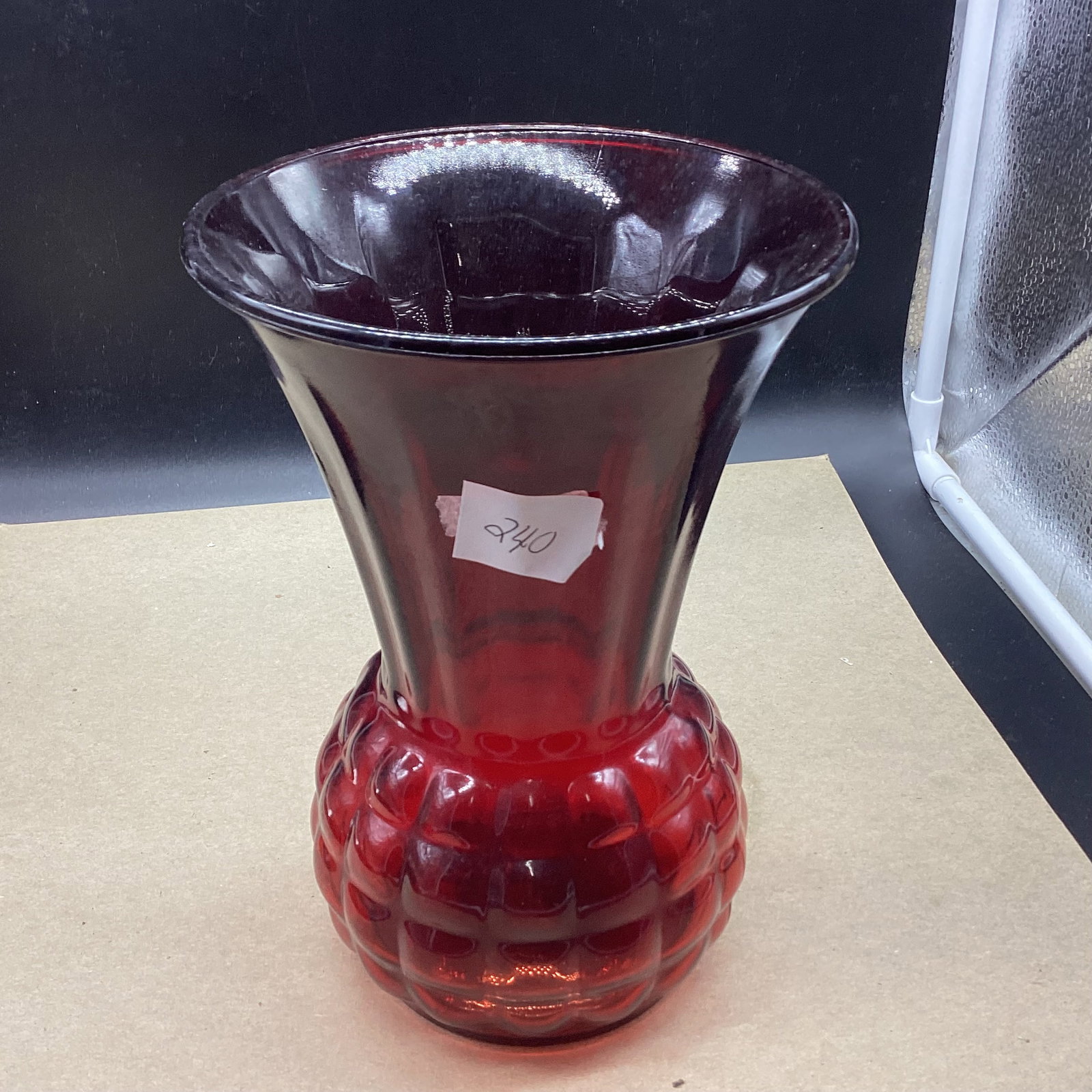 DEPRESSION RUBY RED VASE: 9" TALL GOOD SHAPE