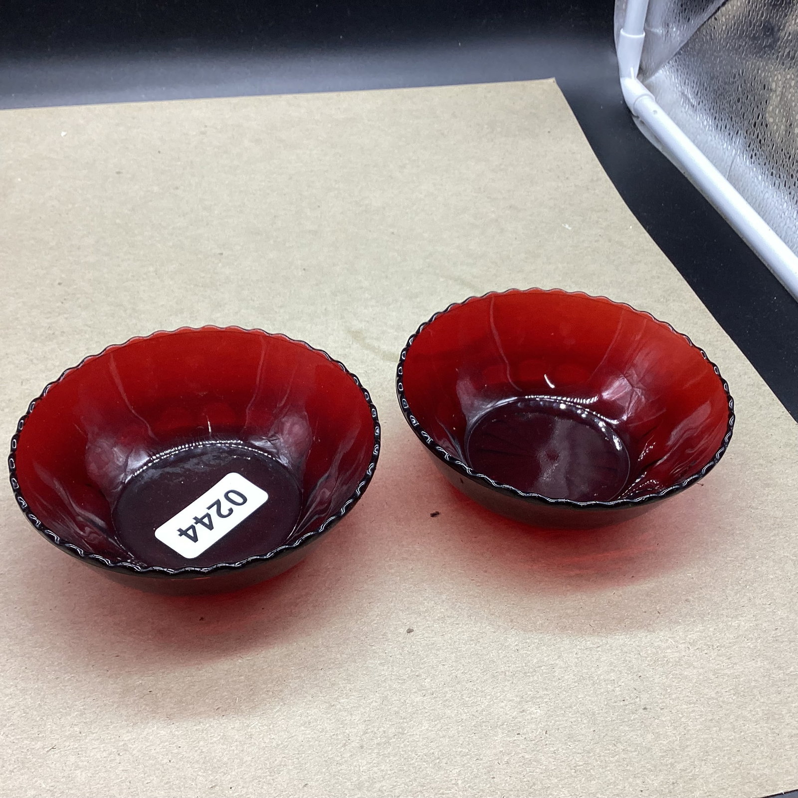 2 DEPRESSION RUBY RED BERRY BOWLS: 4 3/4" W GOOD SHAPE