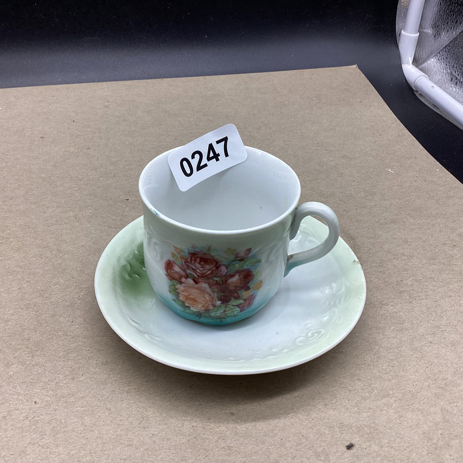 PORCELIAN DEMITASSIE CUP & SAUCER: GOOD SHAPE