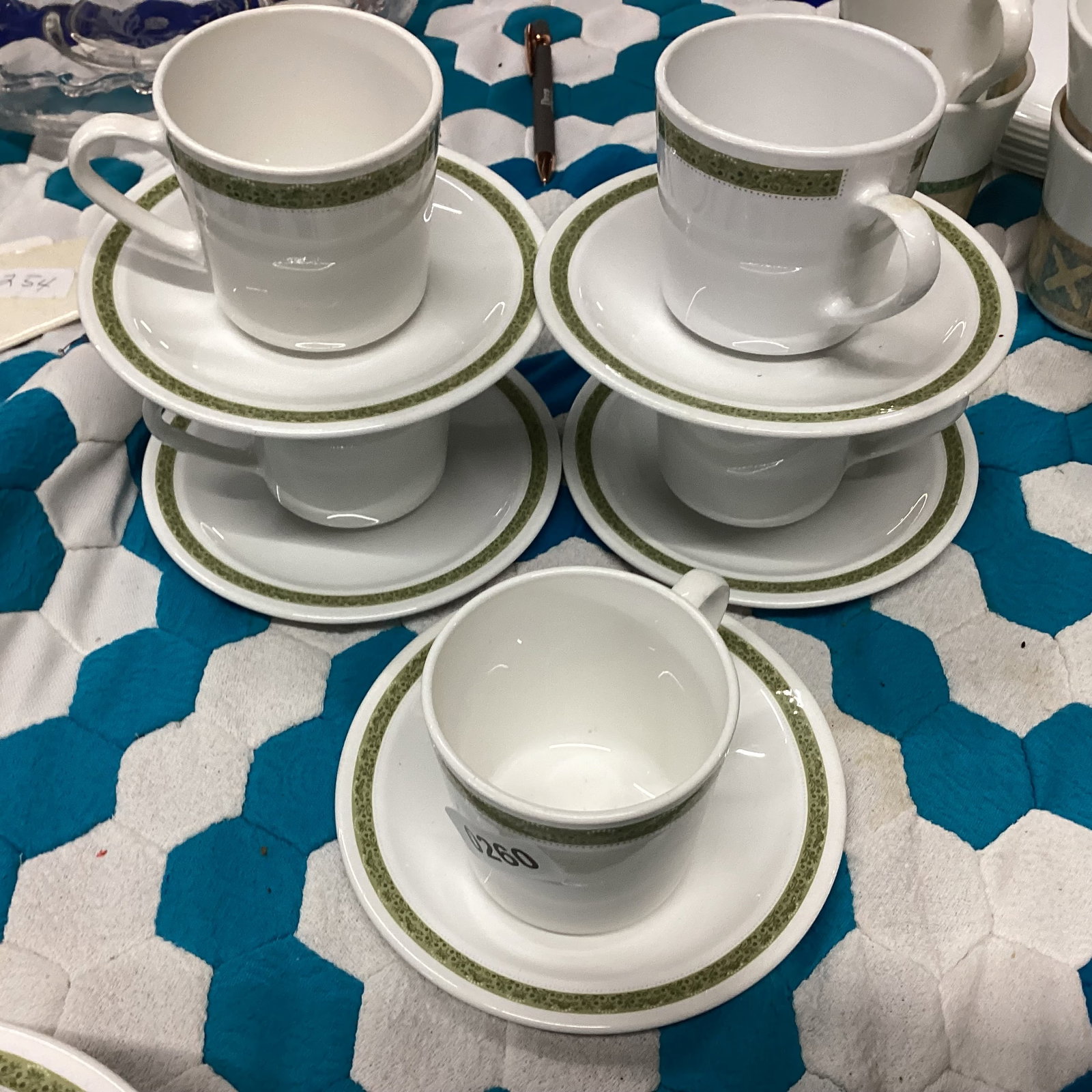 5 CORNING WARE LYNWOOD CUP & SAUCERS: GOOD SHAPE