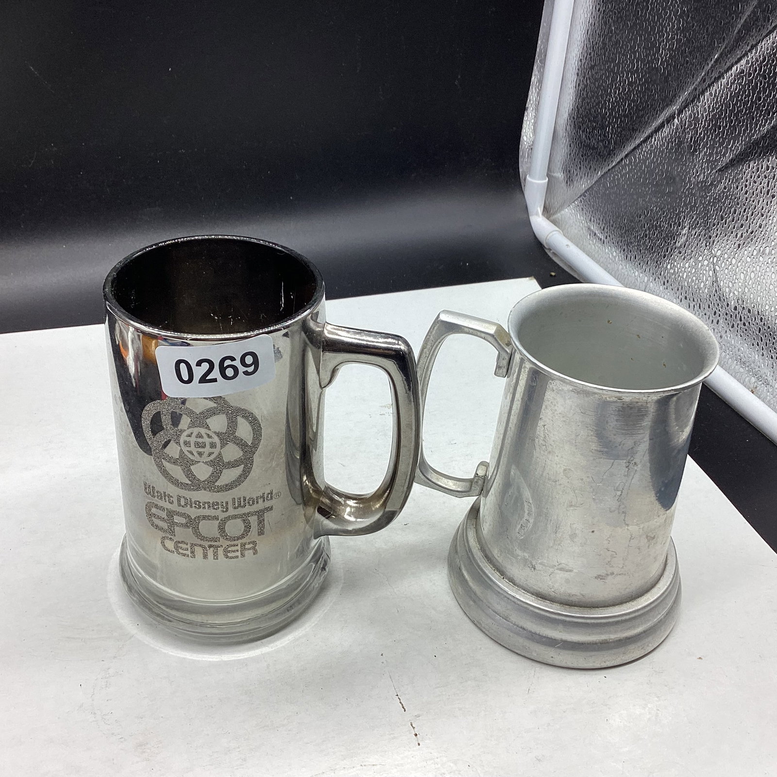 2 BEER MUGS ONE DISNEY: 5 1/2 TALL GOOD SHAPE