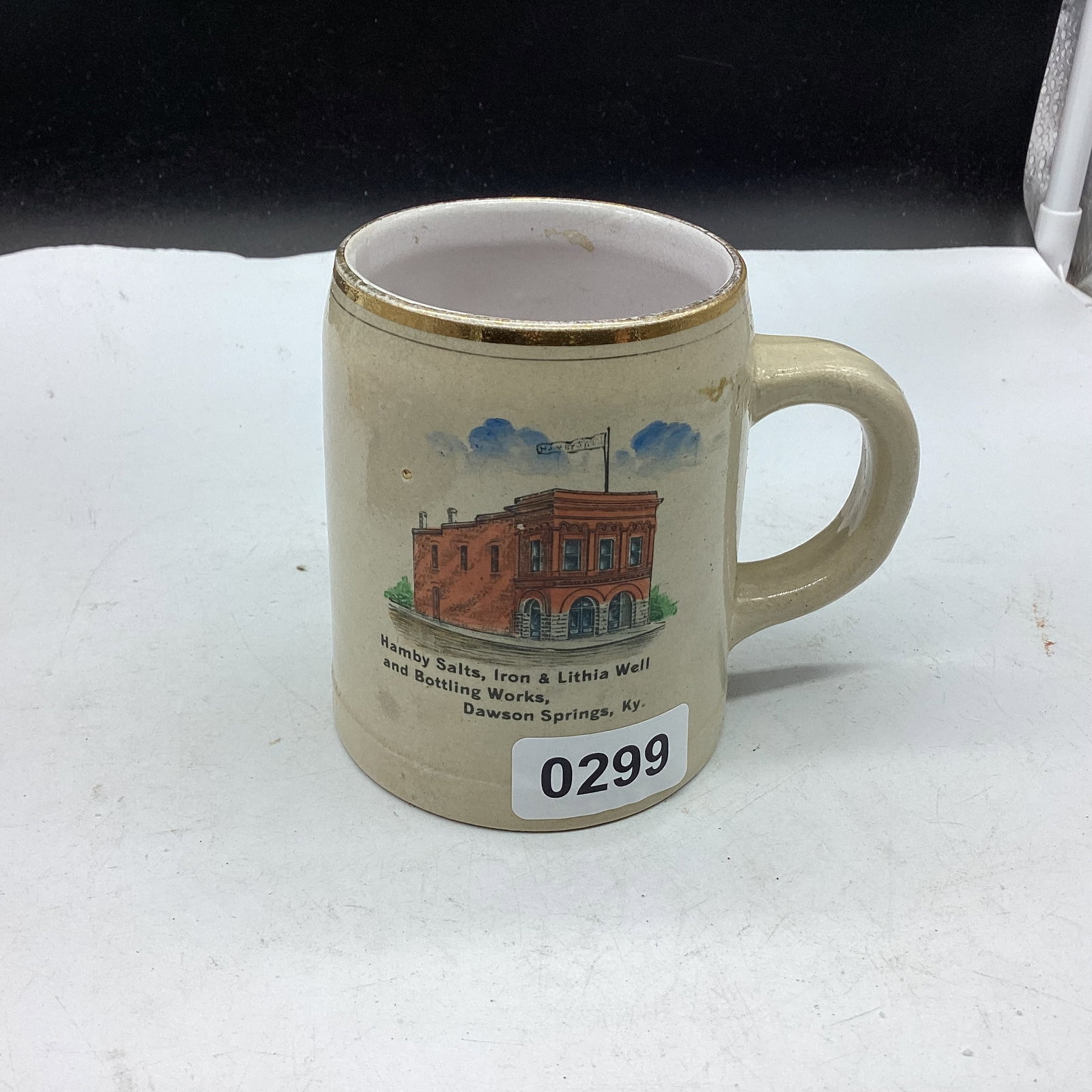 VINTAGE STONEWARE MUG: 4" TALL GOOD SHAPE