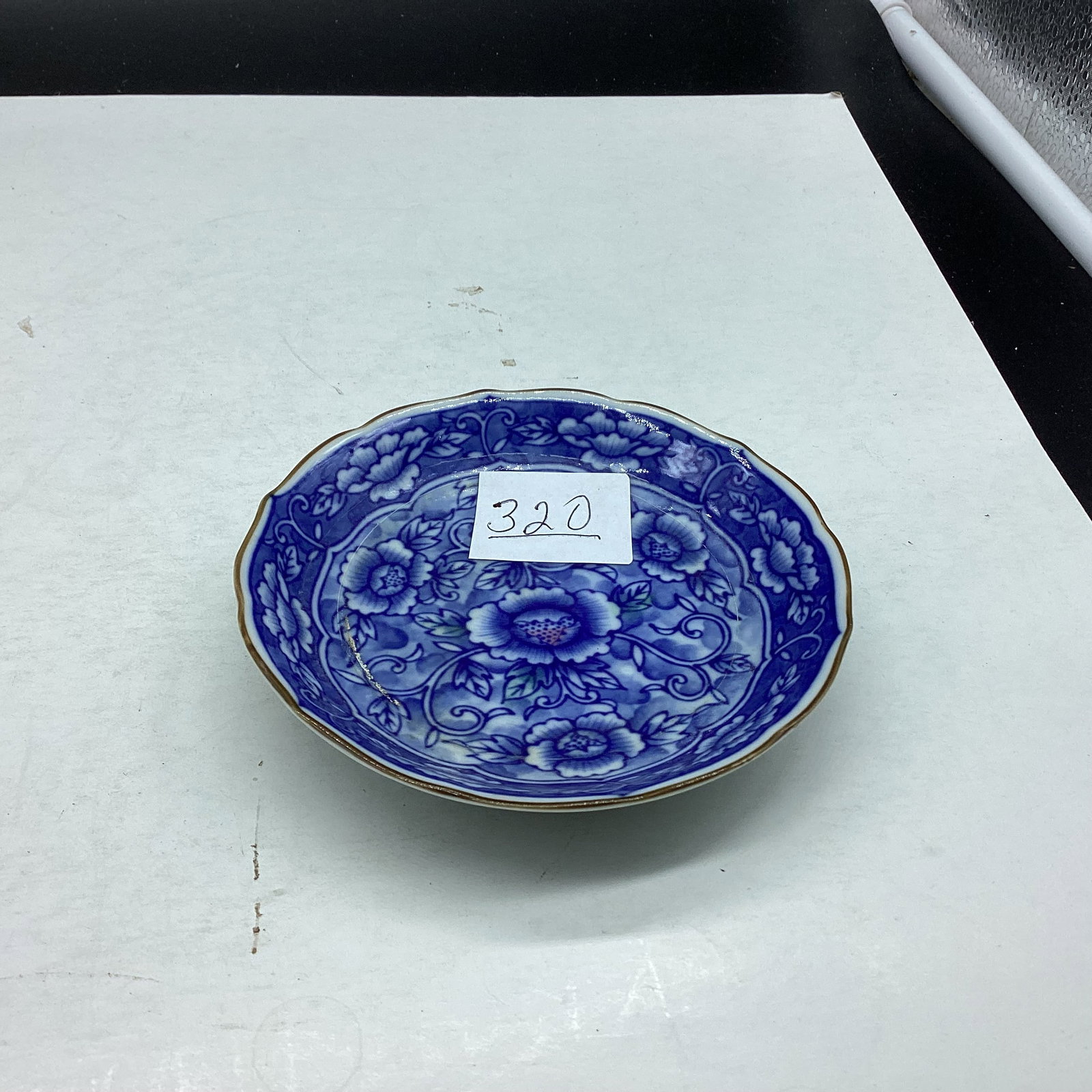 PORCELIAN BLUE & WHITE PIN DISH JAPAN: 4 1/2" WIDE GOOD SHAPE