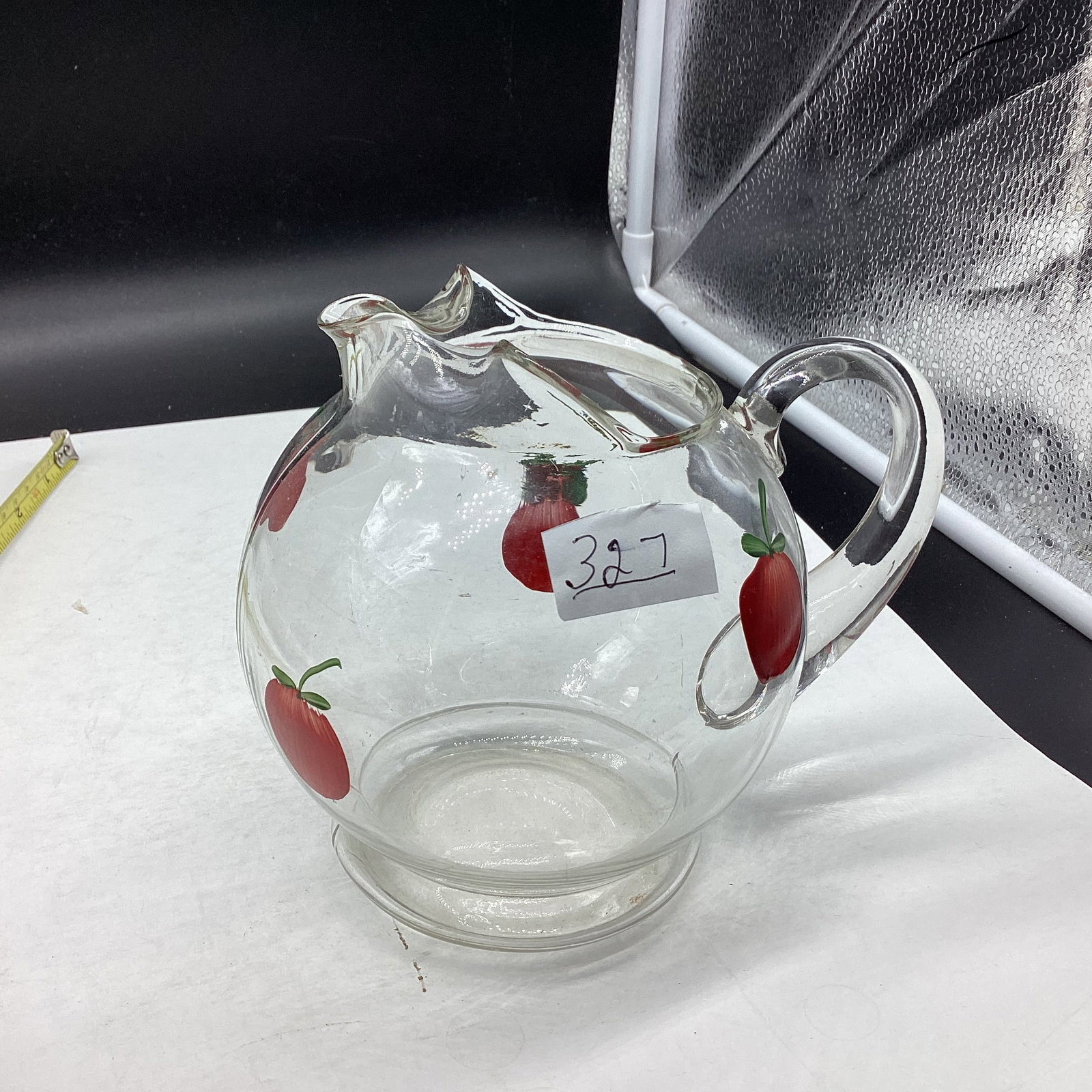 HAND PAINTED CRYSTAL JUICE PITCHER: 5" TALL GOOD SHAPE
