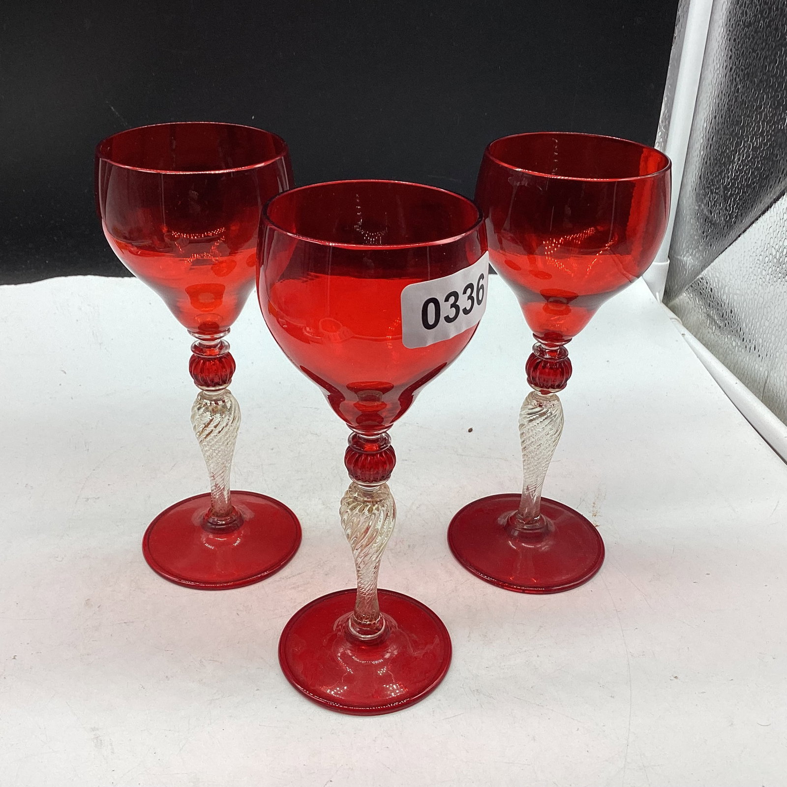 3 VINTAGE RED VENETIAN CORDIALS (1 of 1)