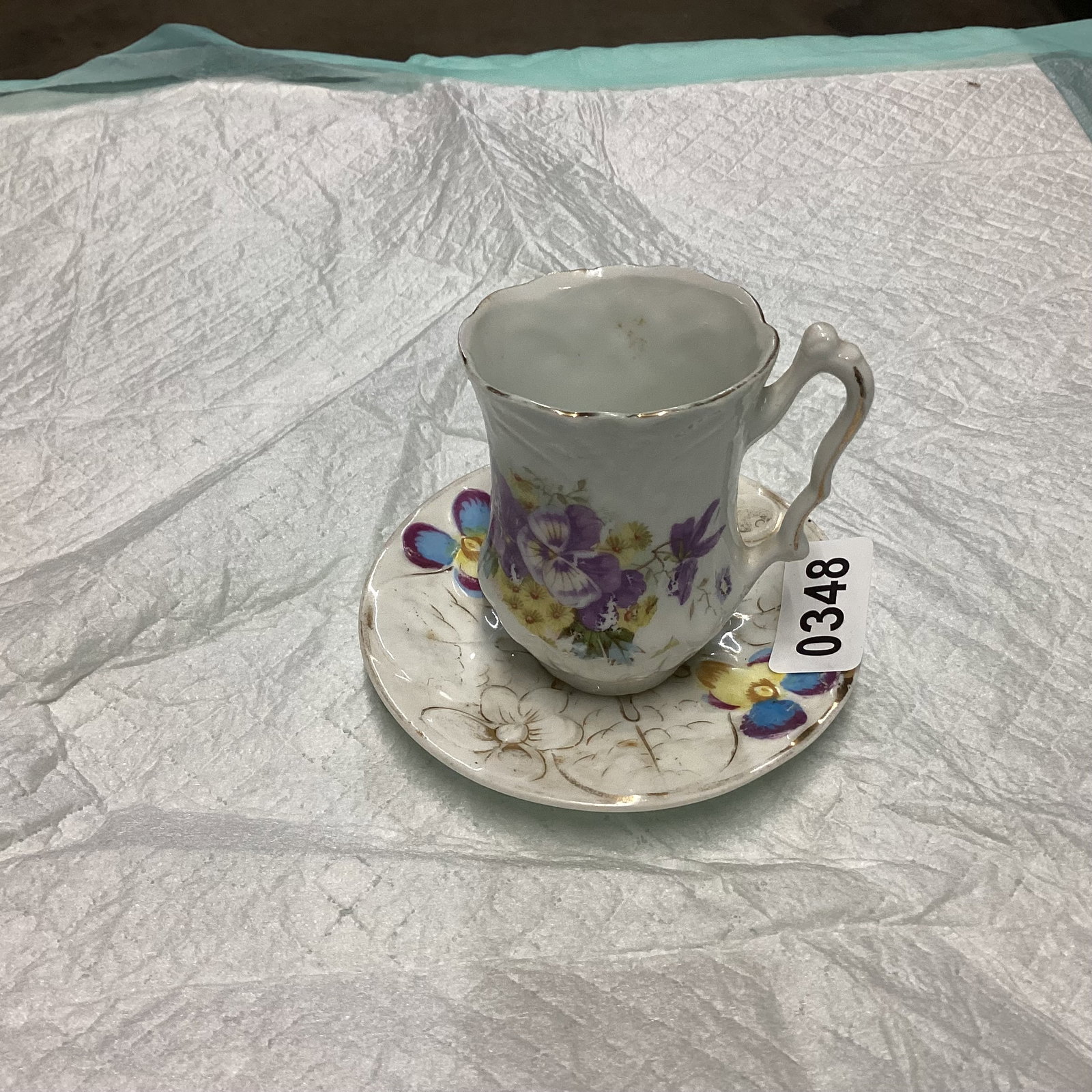 DEMITASSIE CUP & SAUCER NO MARKS: GOOD SHAPE