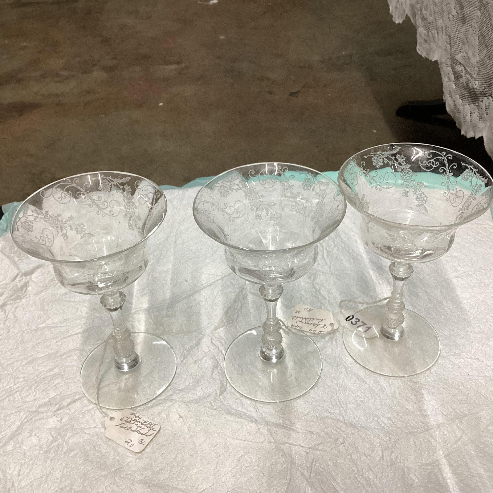 3 CAMBRIDGGE ELAINE TALL SHERBETS: 6 1/2" TALL GOOD SHAPE