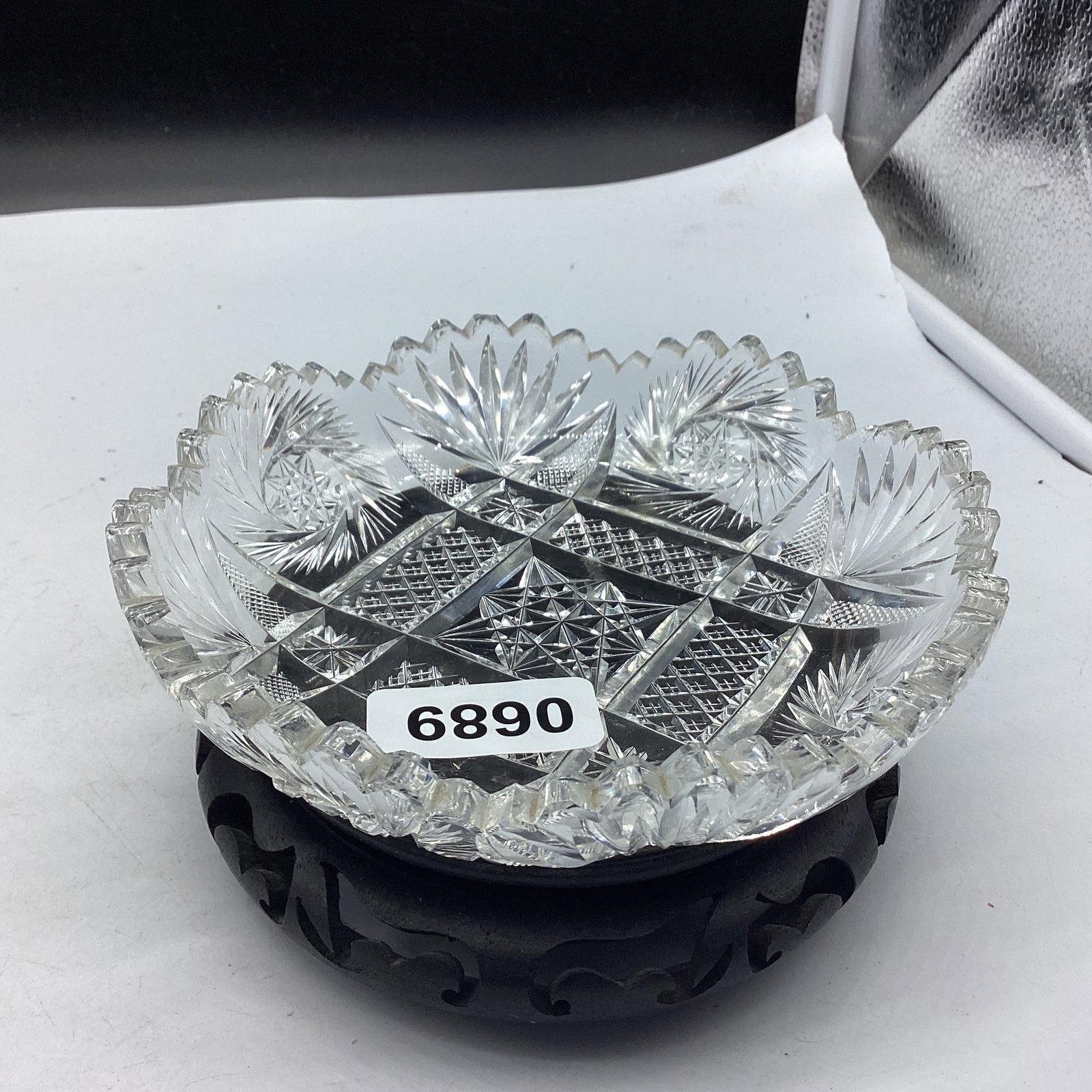 BRILLIANT CUT GLASS DISH: 1 1/2 X 6 GOOD SHAPEE