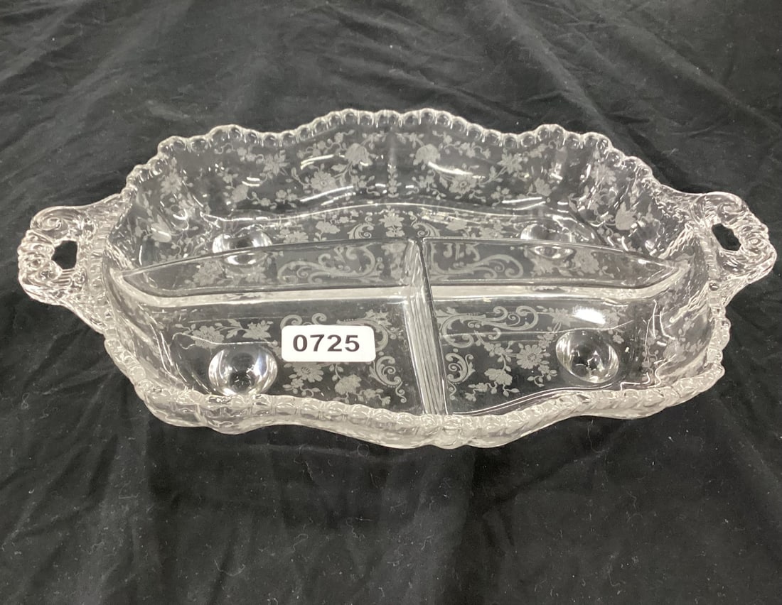 CAMBRIDGE ELAINE 3 PART RELISH DISH: 12" W GOOD SHAPE