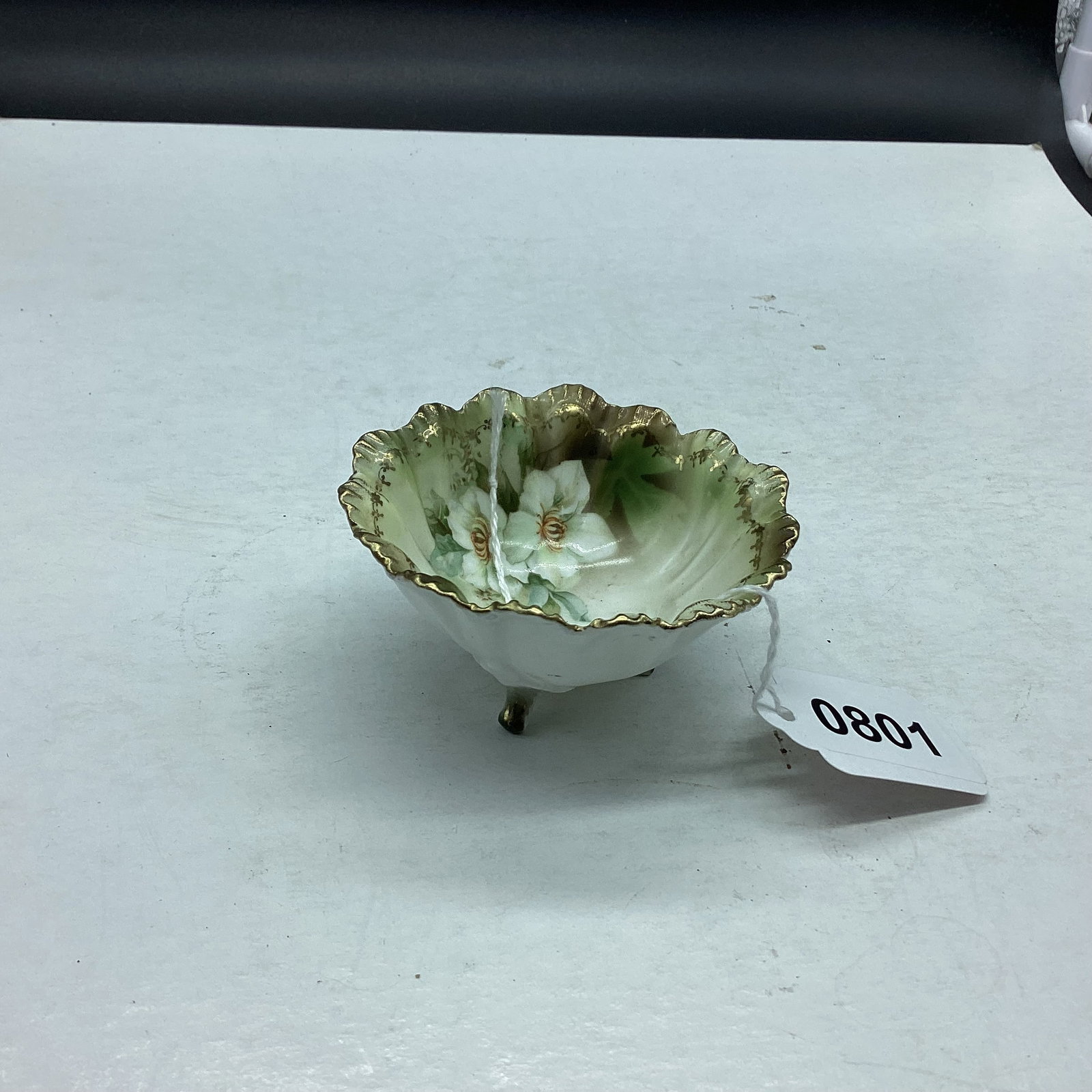 PORCELIAN R. S. PRUSSIA HAND PAINTED SALT DIP: 1 1/2 X 3 1/2 GOOD SHAPE