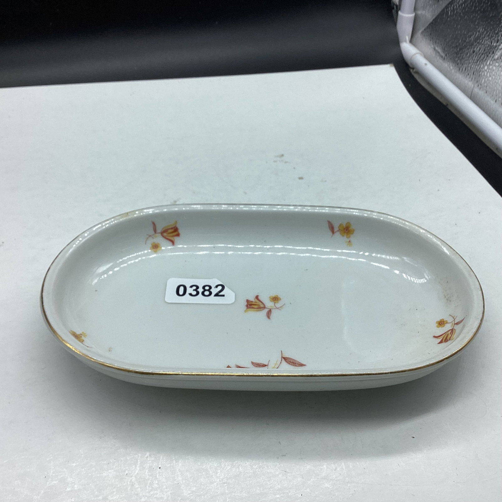 PORCELIAN OVAL TRAY SIGNED: 8 1/2" WIDE GOOD SHAPE