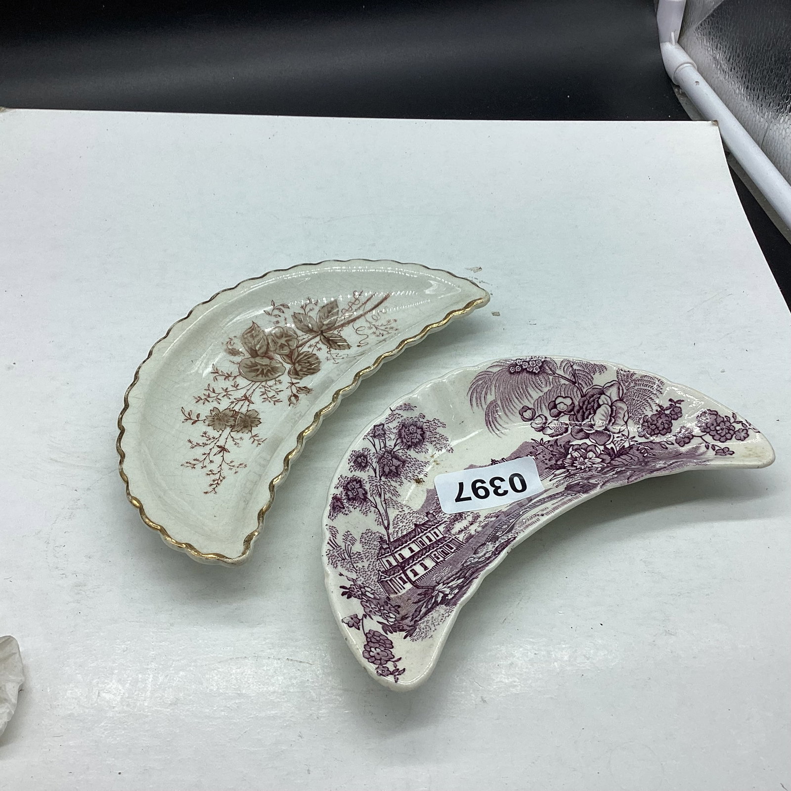 2 PORCELIAN BONE DISHES: 6 3/4" WIDE GOOD SHAPE