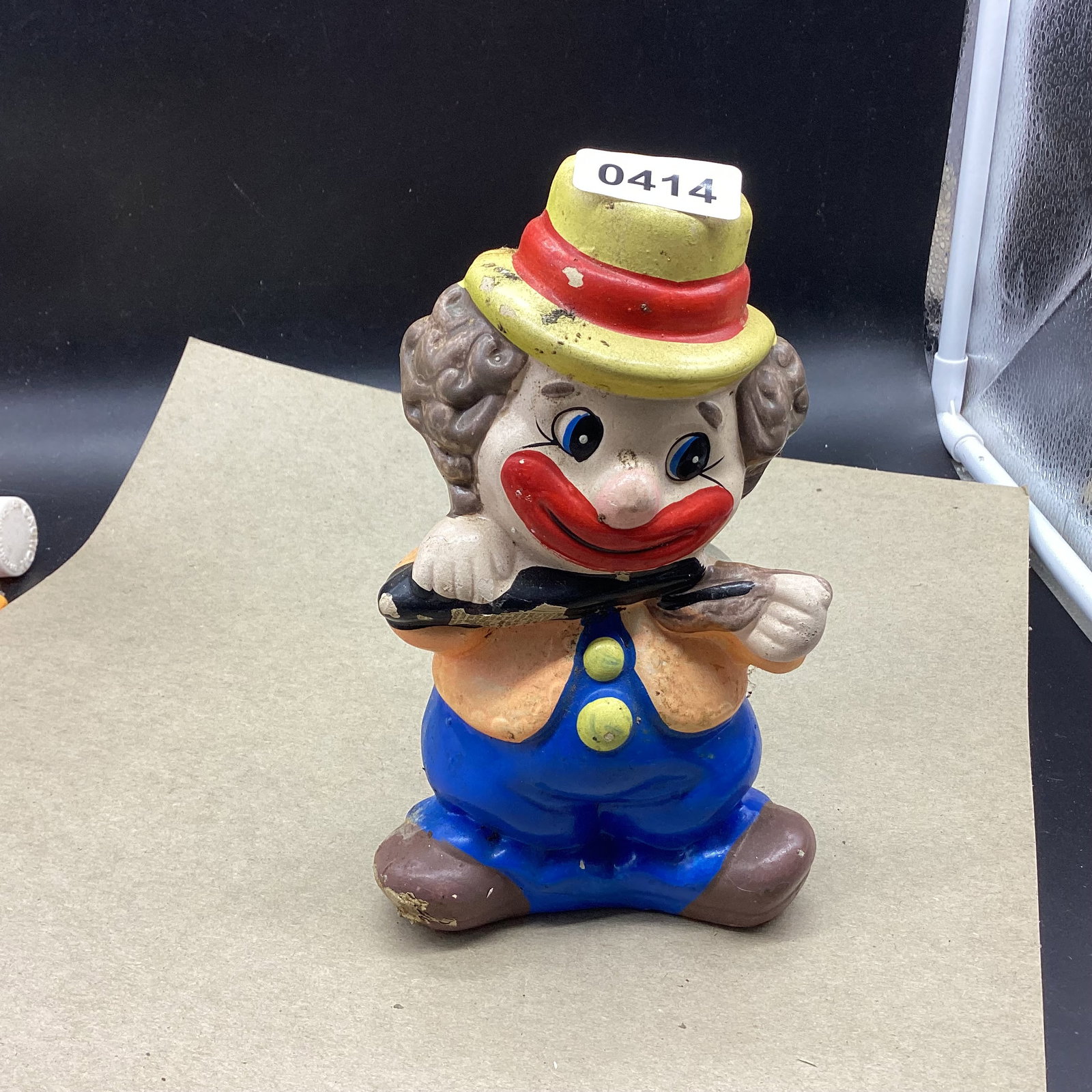 POTTERY CLOWN FIGURINE BANK: 10" TALL GOOD SHAPE