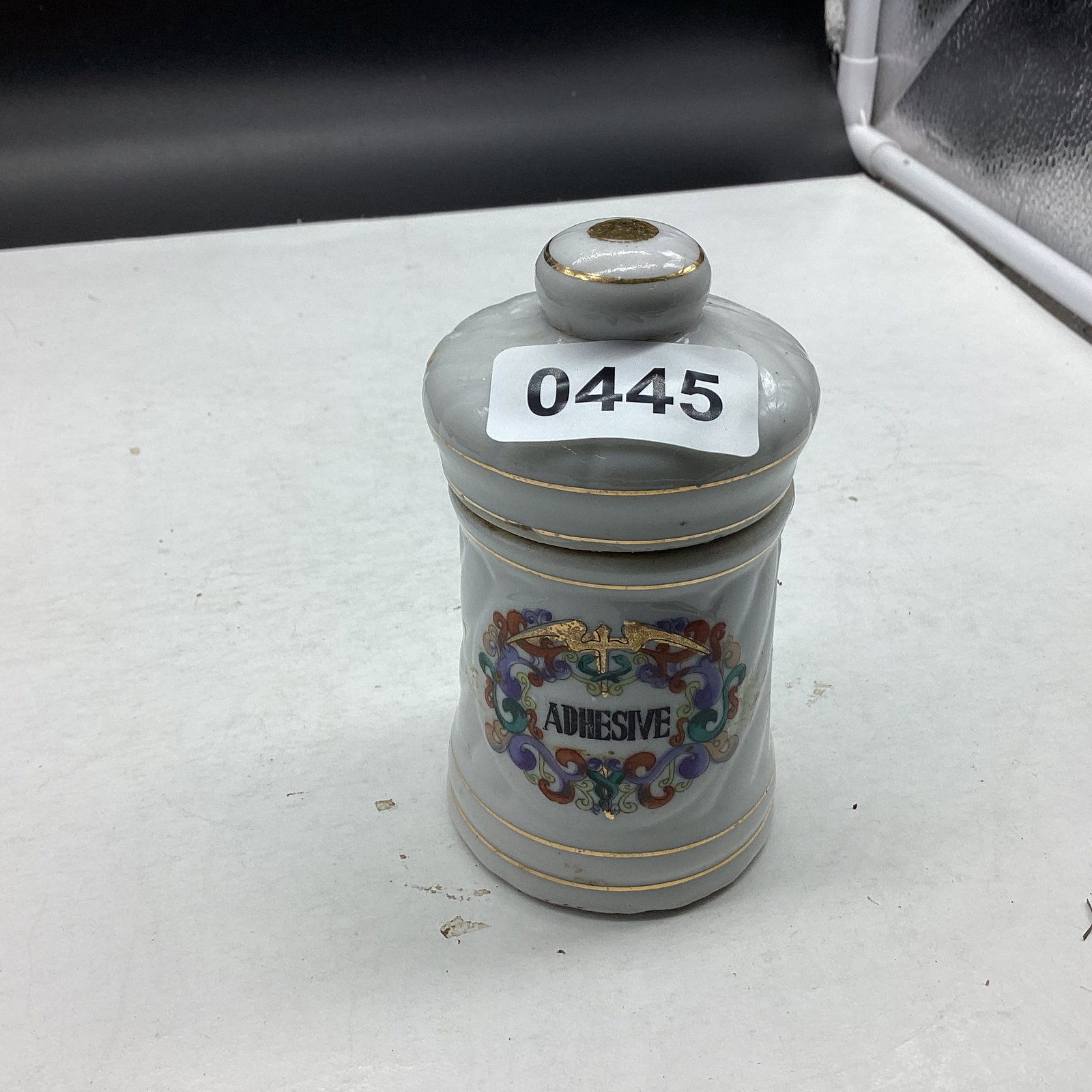 VINTAGE PORCELIAN APOTHECARY JAR: 4" TALL GOOD SHAPE