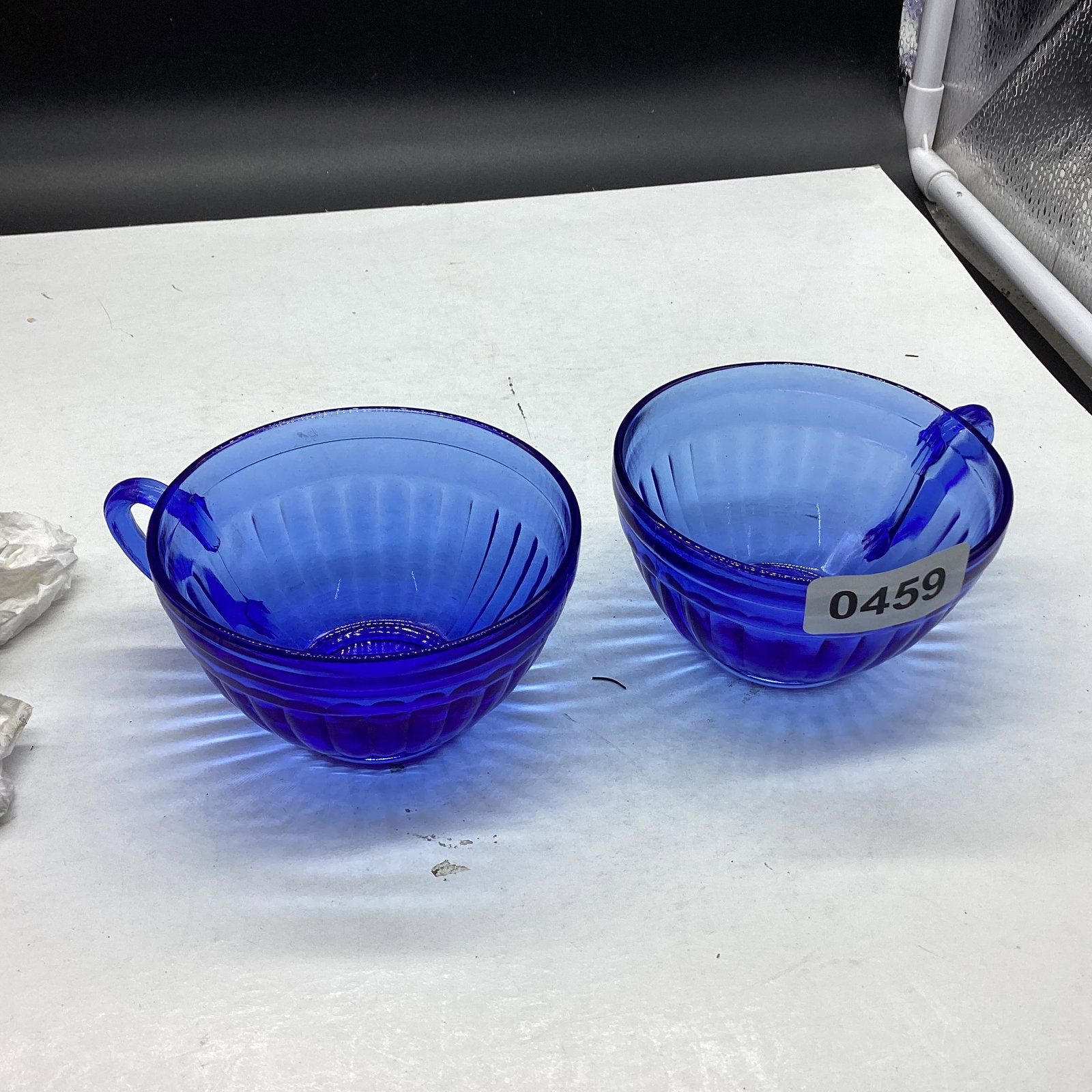 2 DEPRESSION BLUE AUROA CUPS: GOOD SHAPE