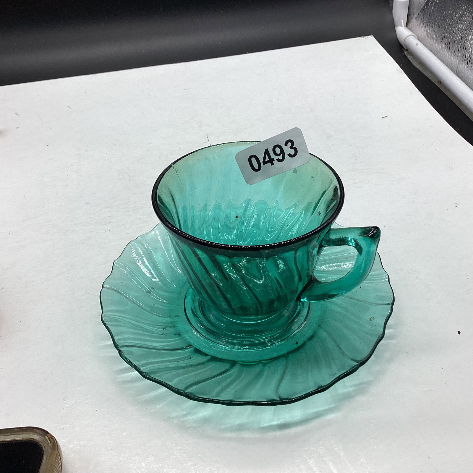 DEPRESSION ULTRA MARINE CUP & SAUCER: GOOD SHAPE