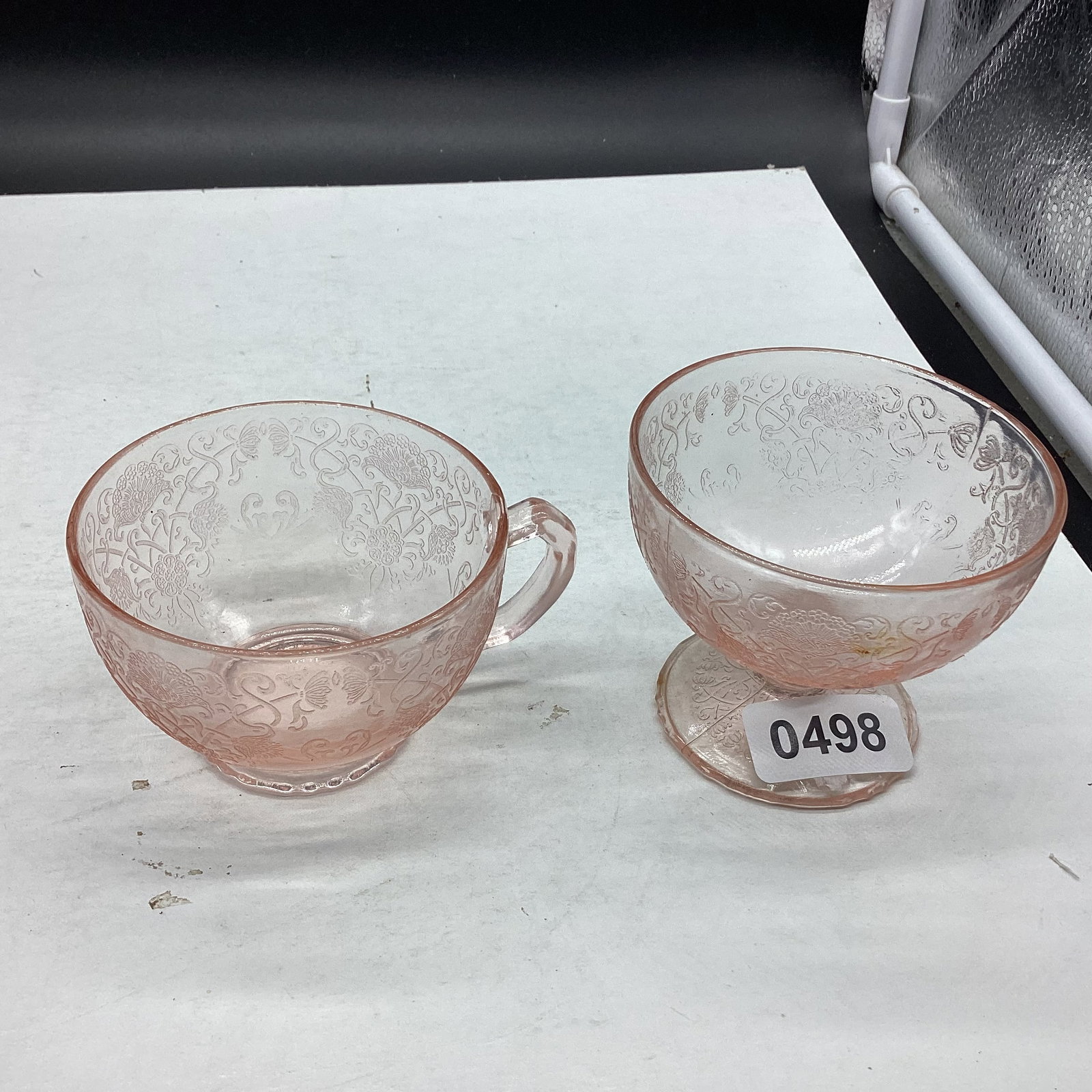 DEPRESSION FLORENTINE NO 1 CUP AND ONE SHERBERT: GOOD SHAPE