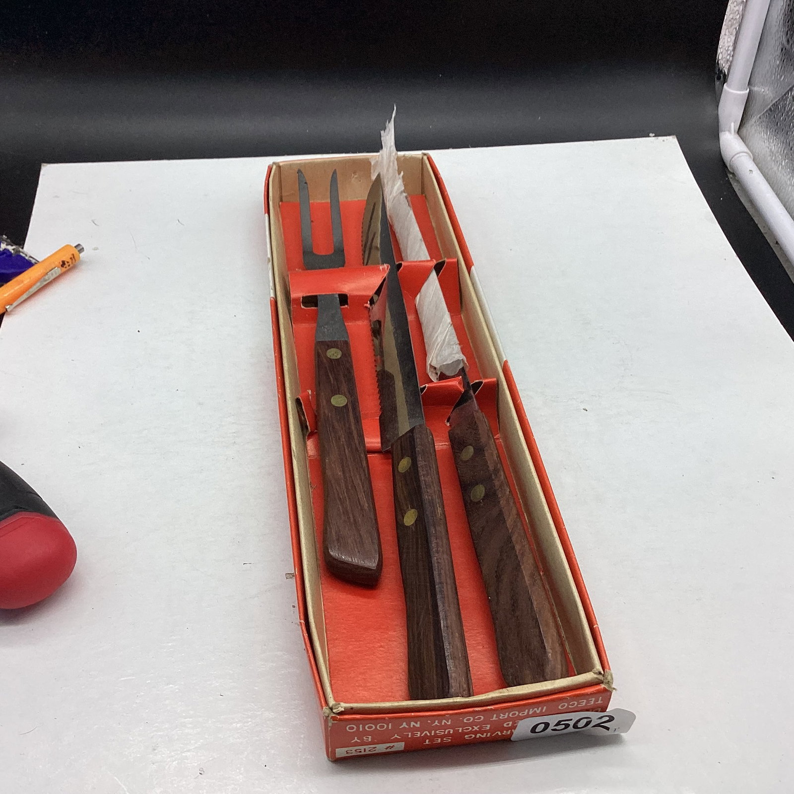 3 PC. CARVING SET W/ROSEWOOD HANDLES: GOOD SHAPE