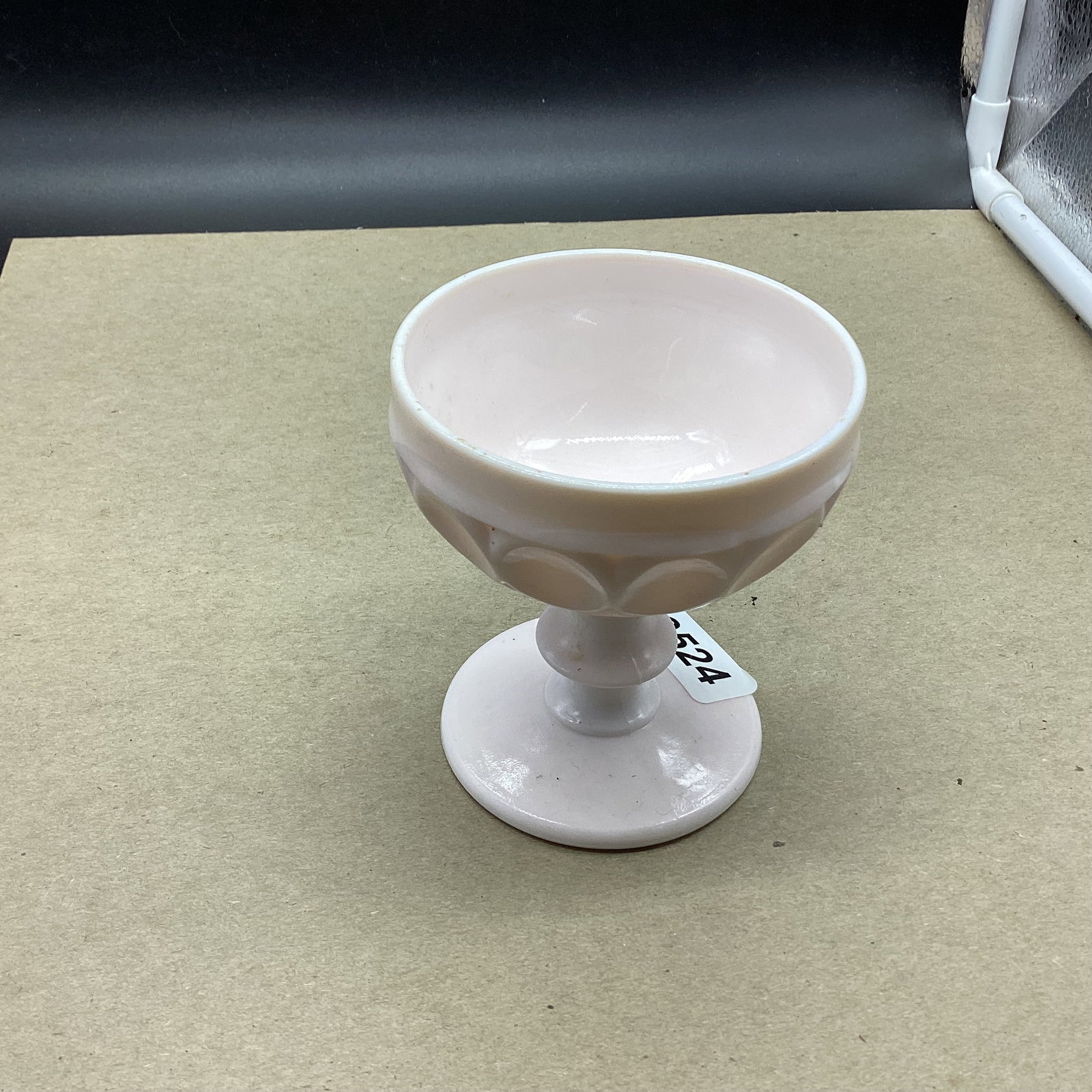 PINK MILK GLASS SHERBERT: 4" TALL GOOD SHAPE