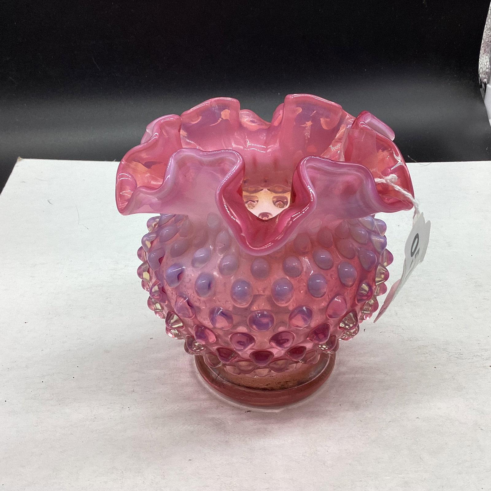 FENTON OPALESCENT HOBNAIL VASE: 4 1/2" TALL GOOD SHAPE