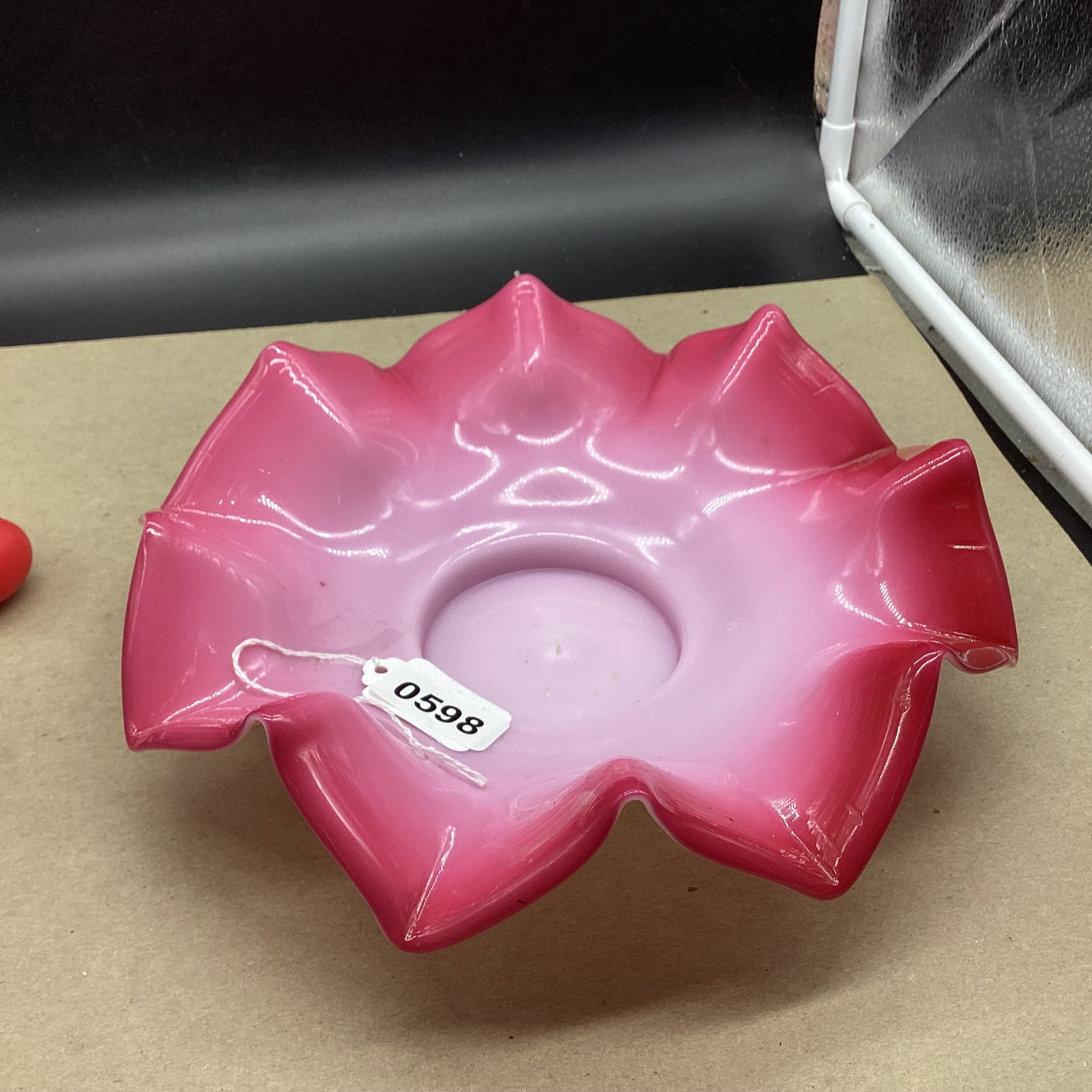 VICTORIAN OPALINE CASED GLASS BRIDES BOWL: GOOD SHAPE