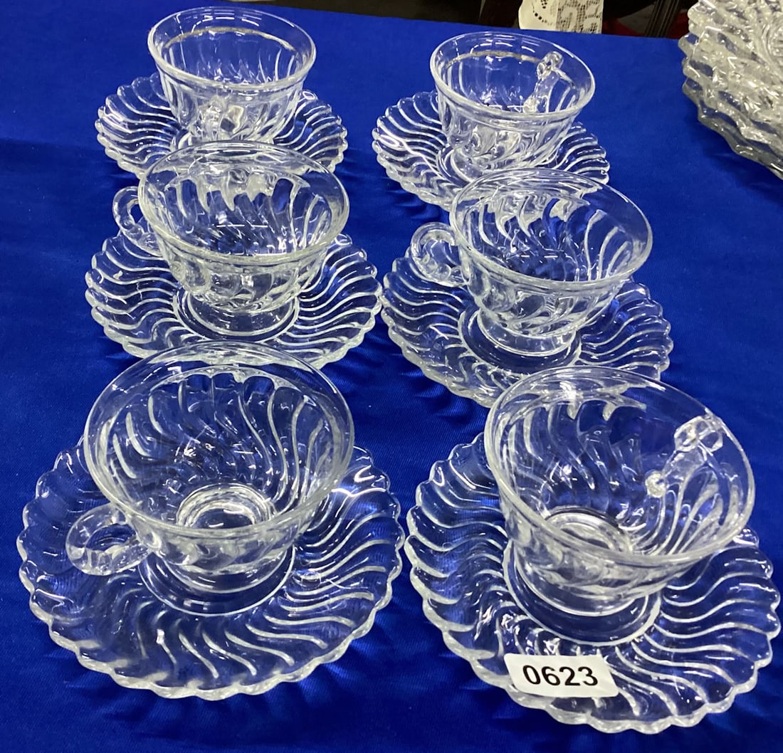 6 FOSTORIA COLONY CUP & SAUCERS: GOOD SHAPE