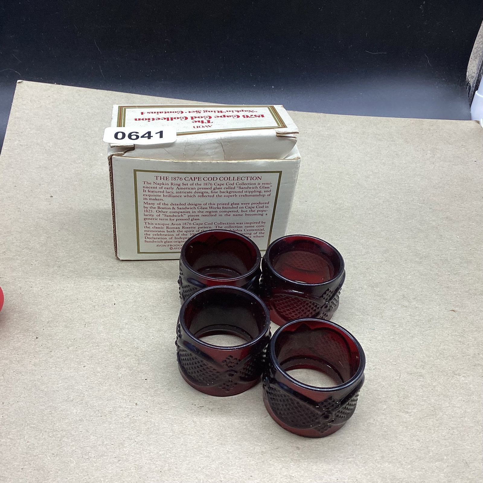 4 AVON CAPE COD NAPKIN RINGS: 1 1/4 X 1 3/4 GOOD SHAPE