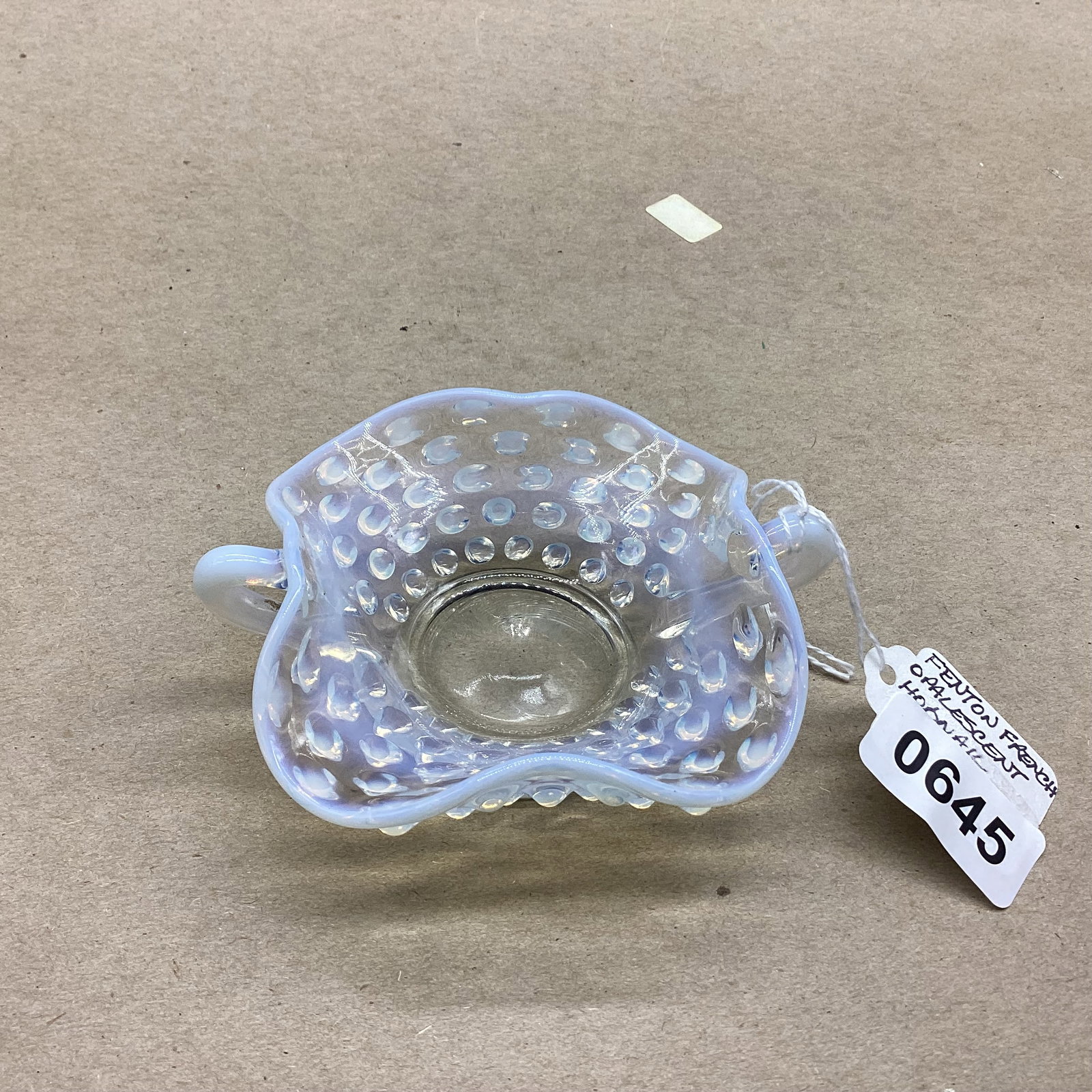 FENTON FRENCH OPALESCENT HOBNAIL DISH: 1 1/2 X 3 3/4 GOOD SHAPE