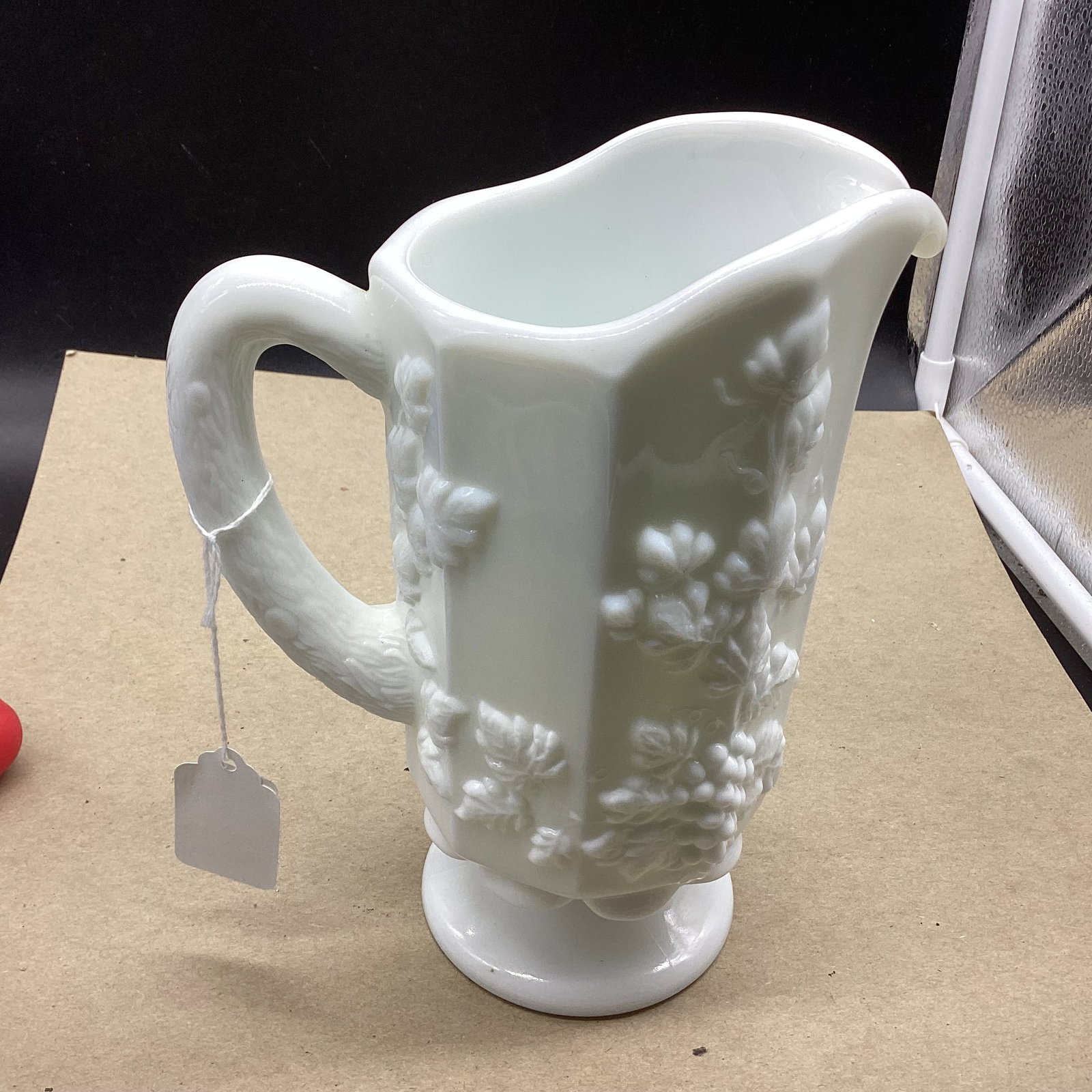 VINTAGE WESTMORLAND MILK GLASS PANELED GRAPE PITCHER: 8 1/4" TALL GOOD SHAPE