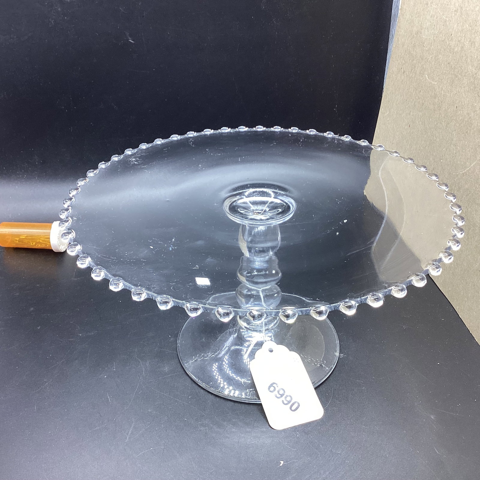 IMPERIAL CANDLEWICK FOTED CAKE STAND: 5 3/4 X 11 GOOD SHAPE