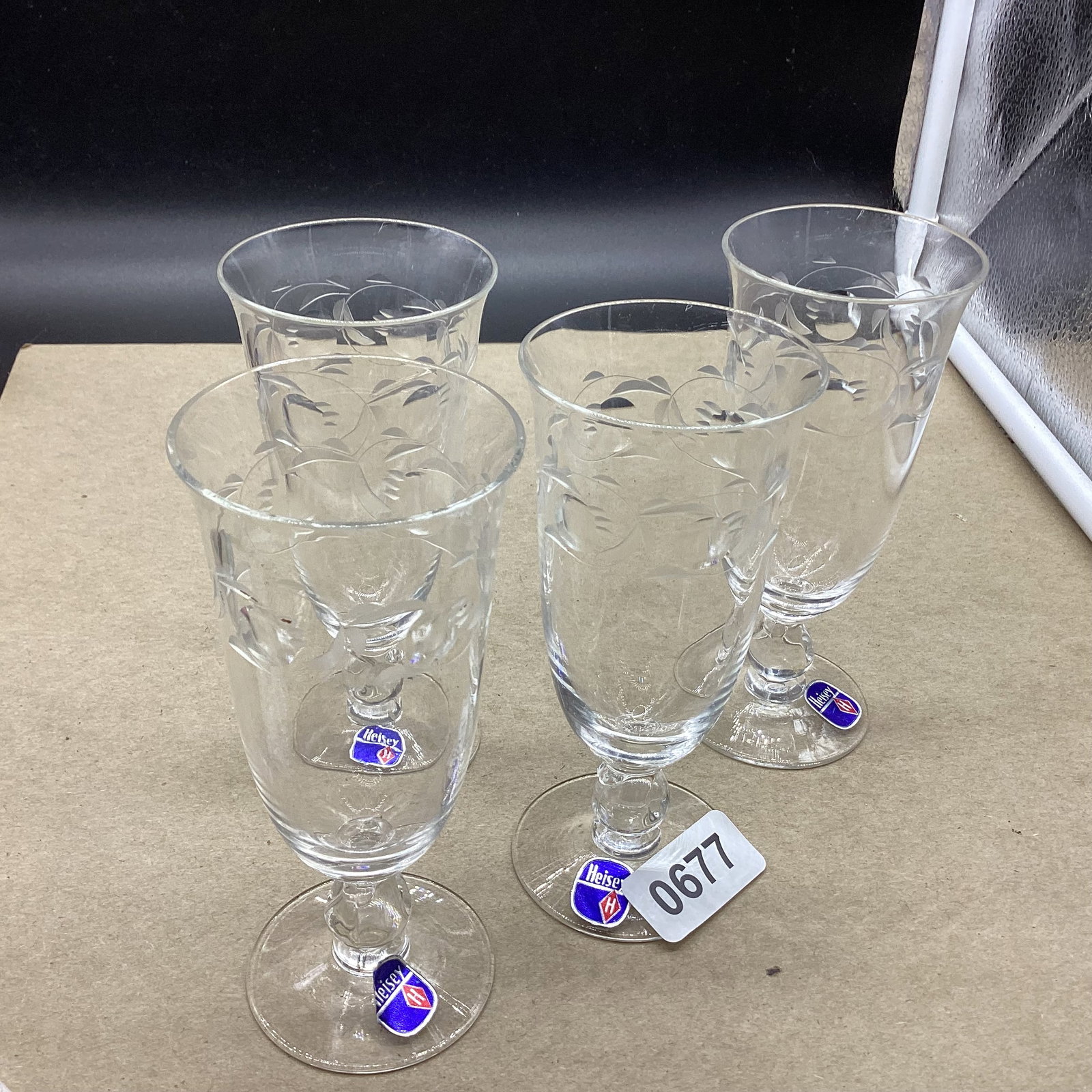4 HEISEY LARRIAT MOONGLO PATTERN JUICE GLASSES: 5 1/4" TALL GOOD SHAPE