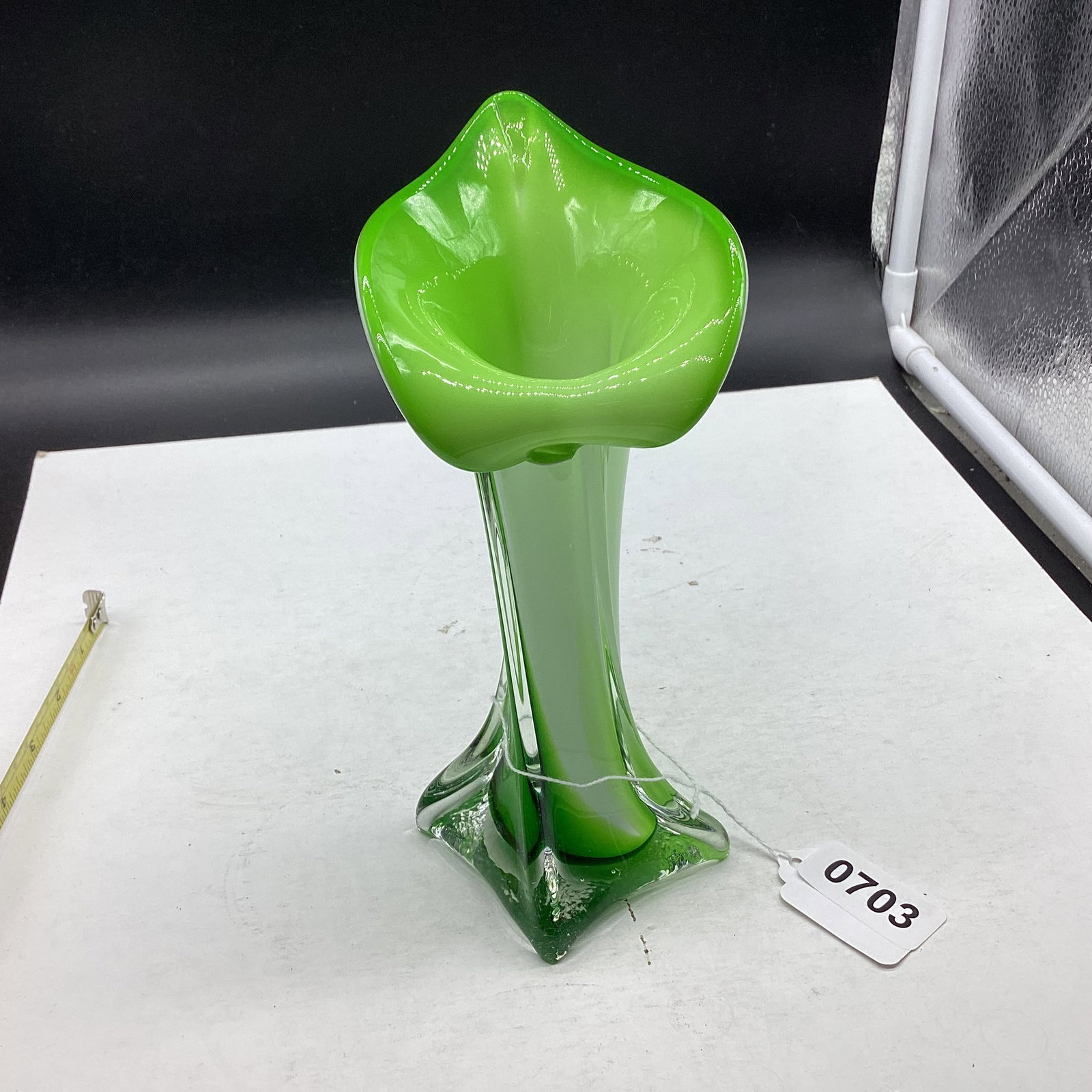 ART GLASS CATA LILLY JACK IN PULPIT VASE: 7" TALL GOOD SHAPE