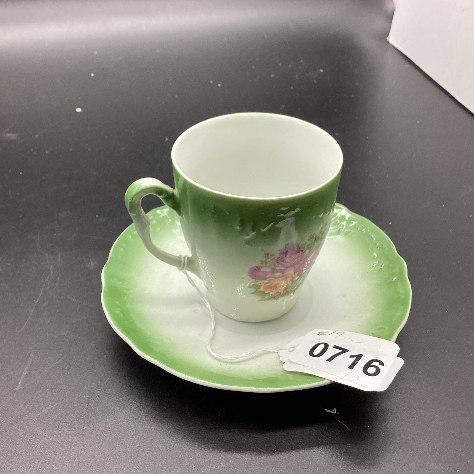 PORCELIAN DEMITASSIE CUP & SAUCER: GOOD SHAPE